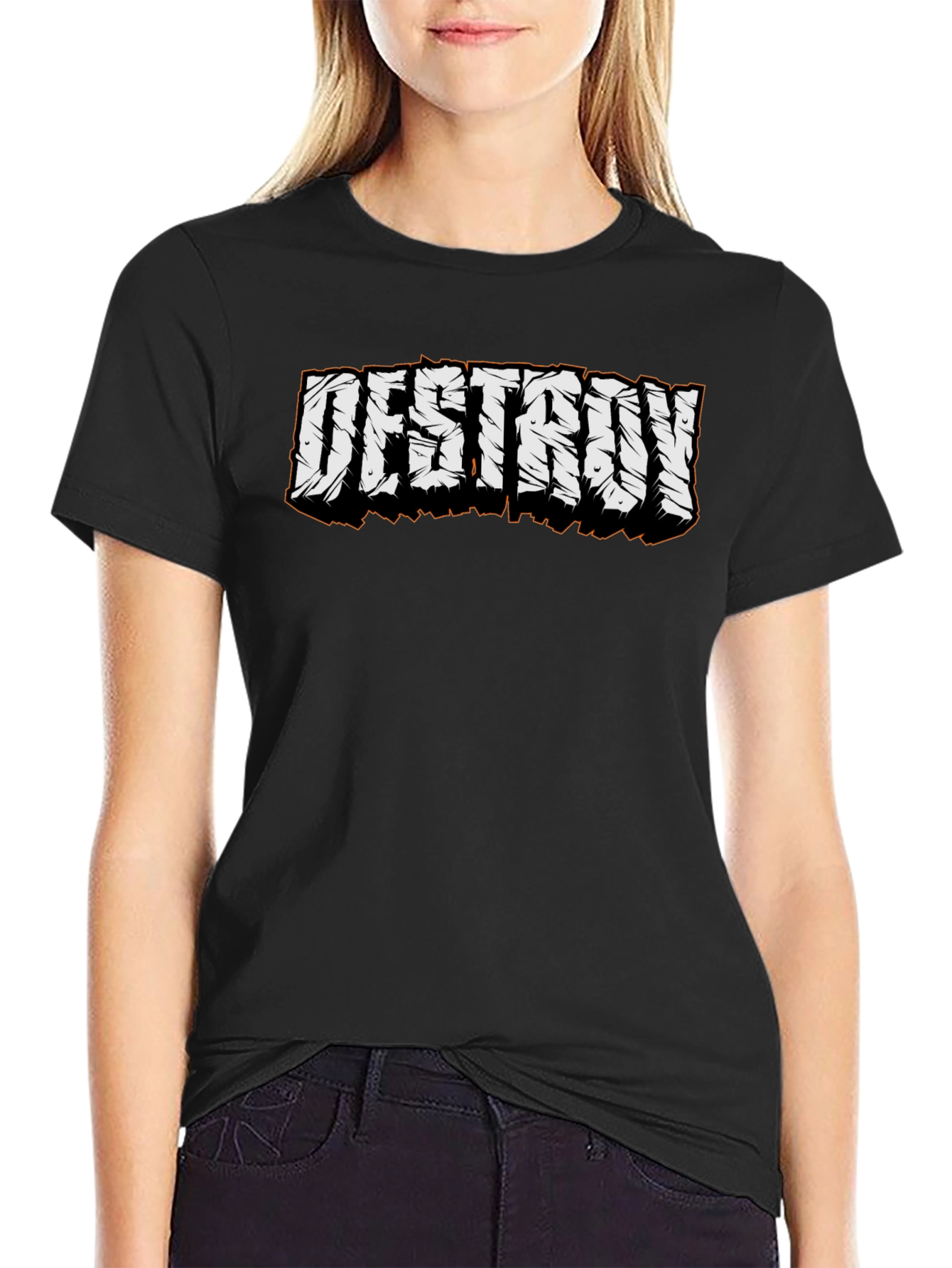 Destroy Graphic Tee - Black Cotton Casual T-Shirt