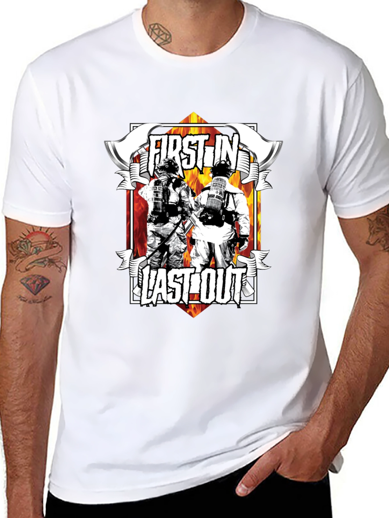First In Last Out Firefighter Graphic T-Shirt