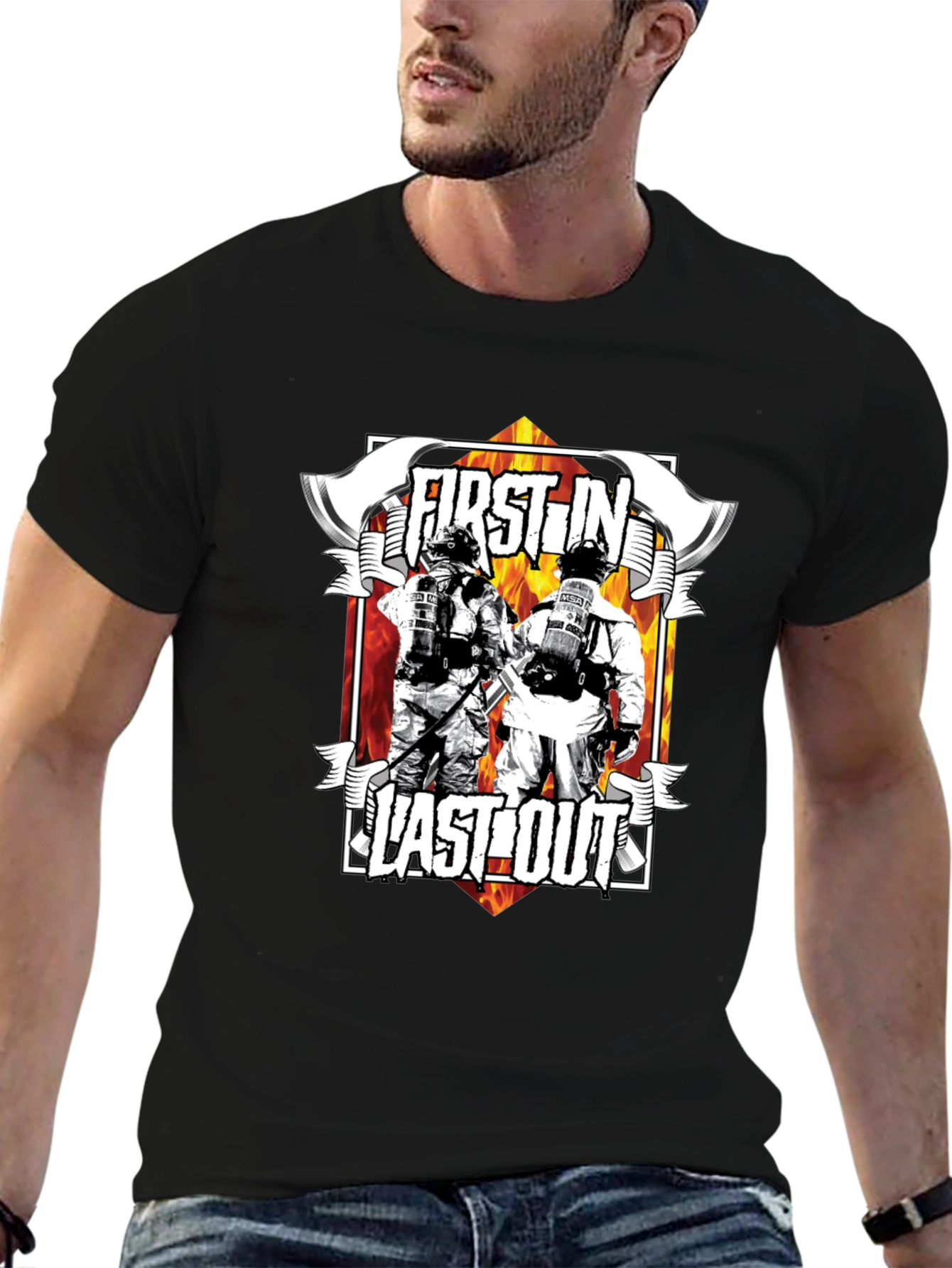 First In Last Out Firefighter Graphic T-Shirt