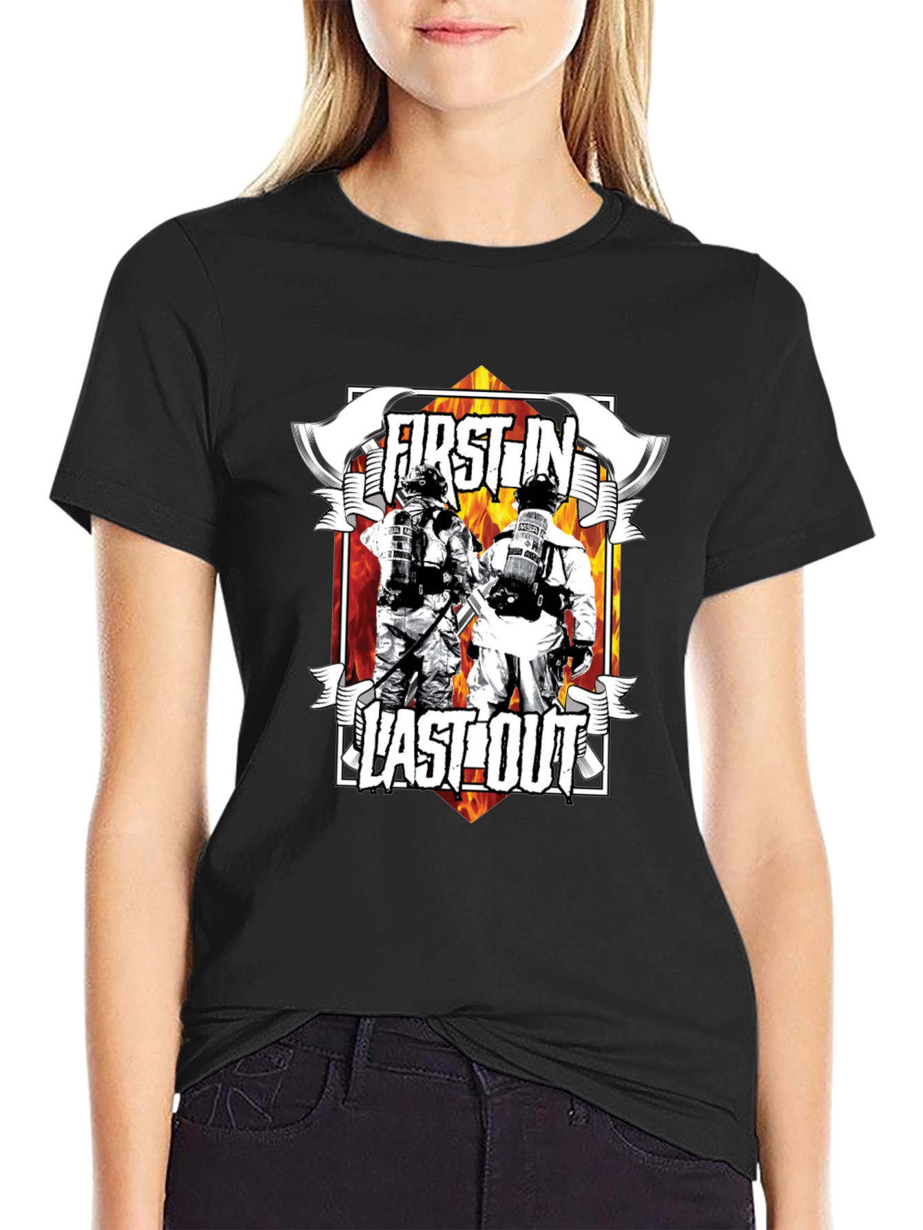 First In Last Out Firefighter Graphic T-Shirt