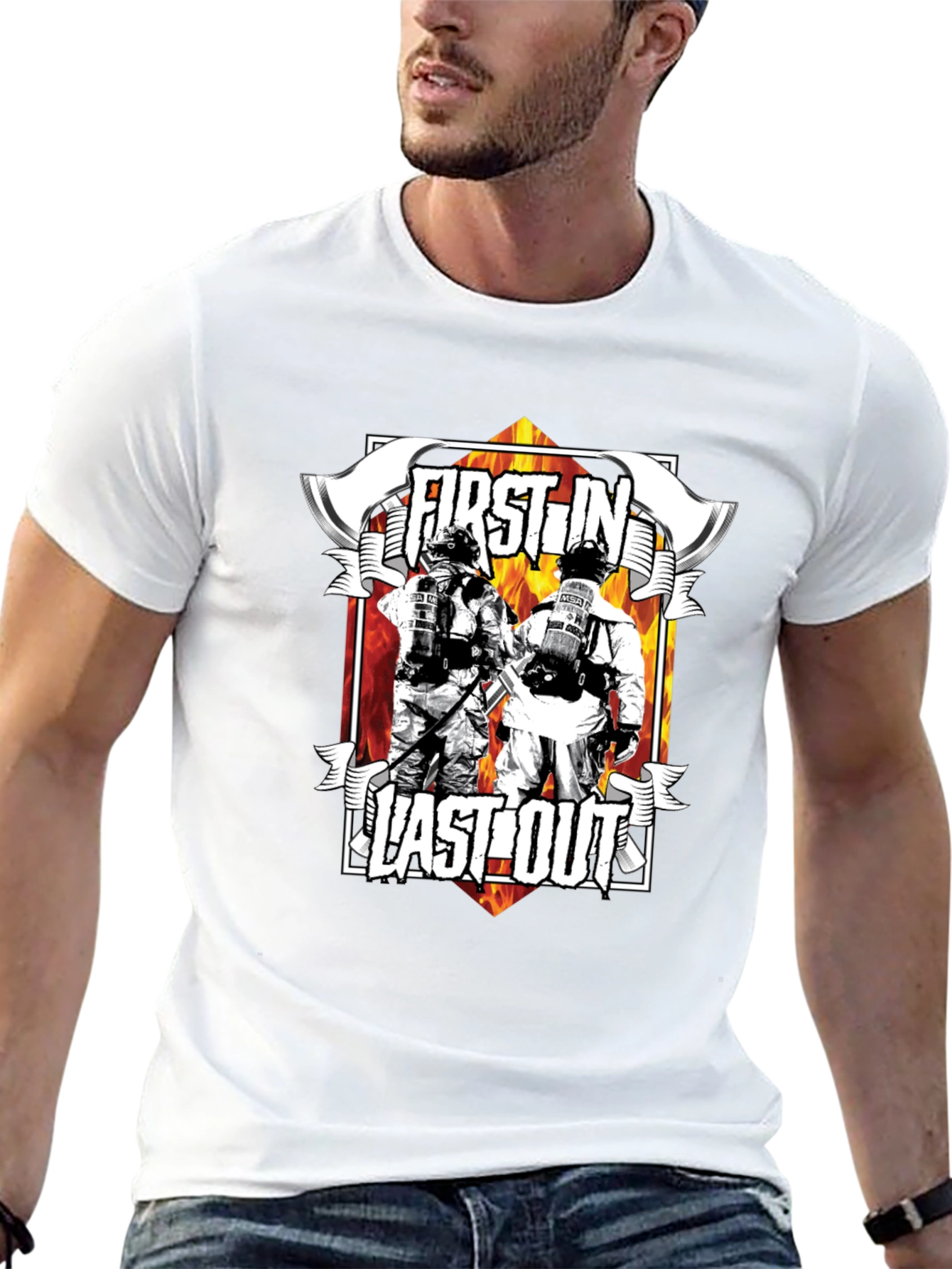 First In Last Out Firefighter Graphic T-Shirt
