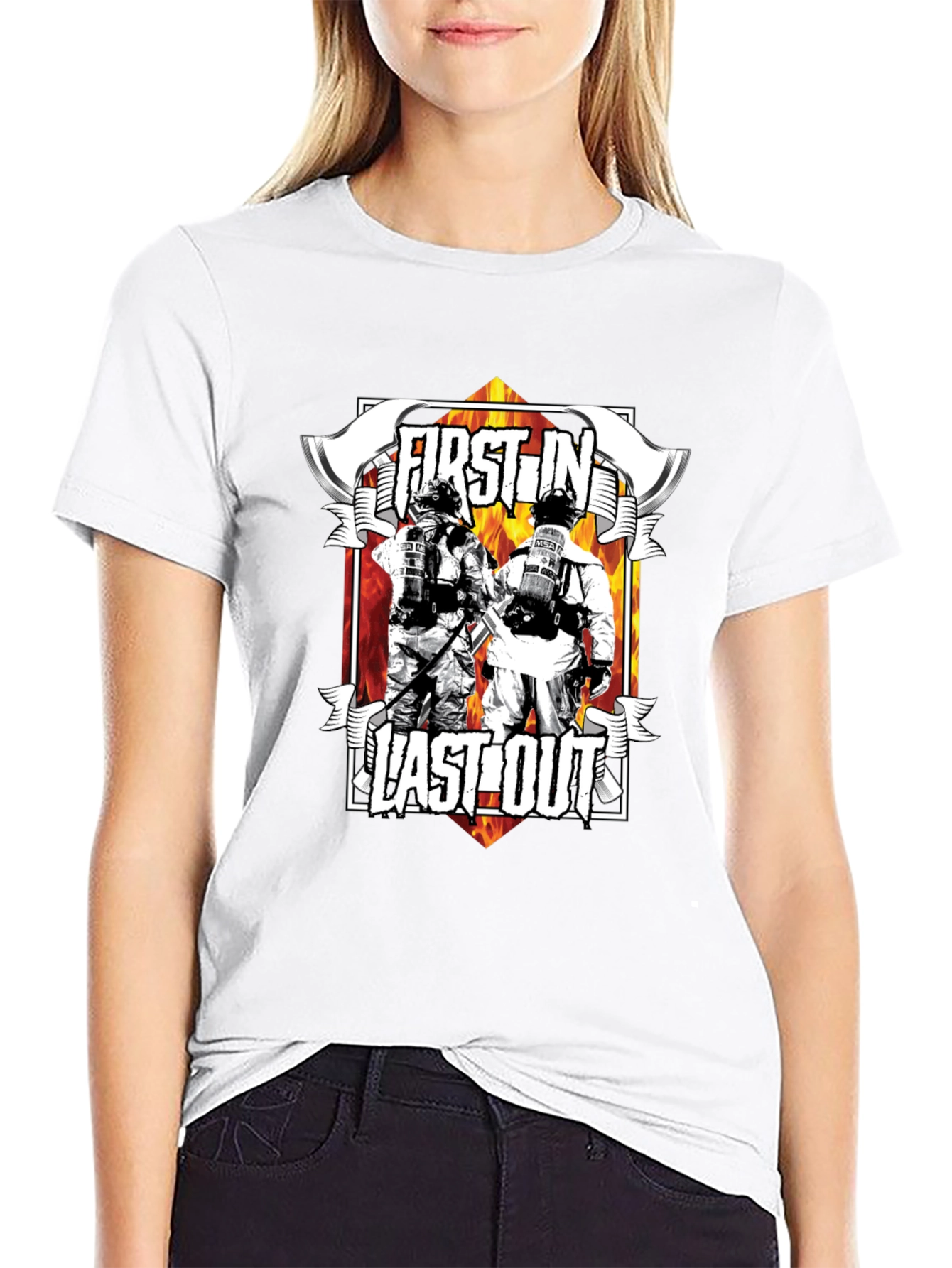 First In Last Out Firefighter Graphic T-Shirt