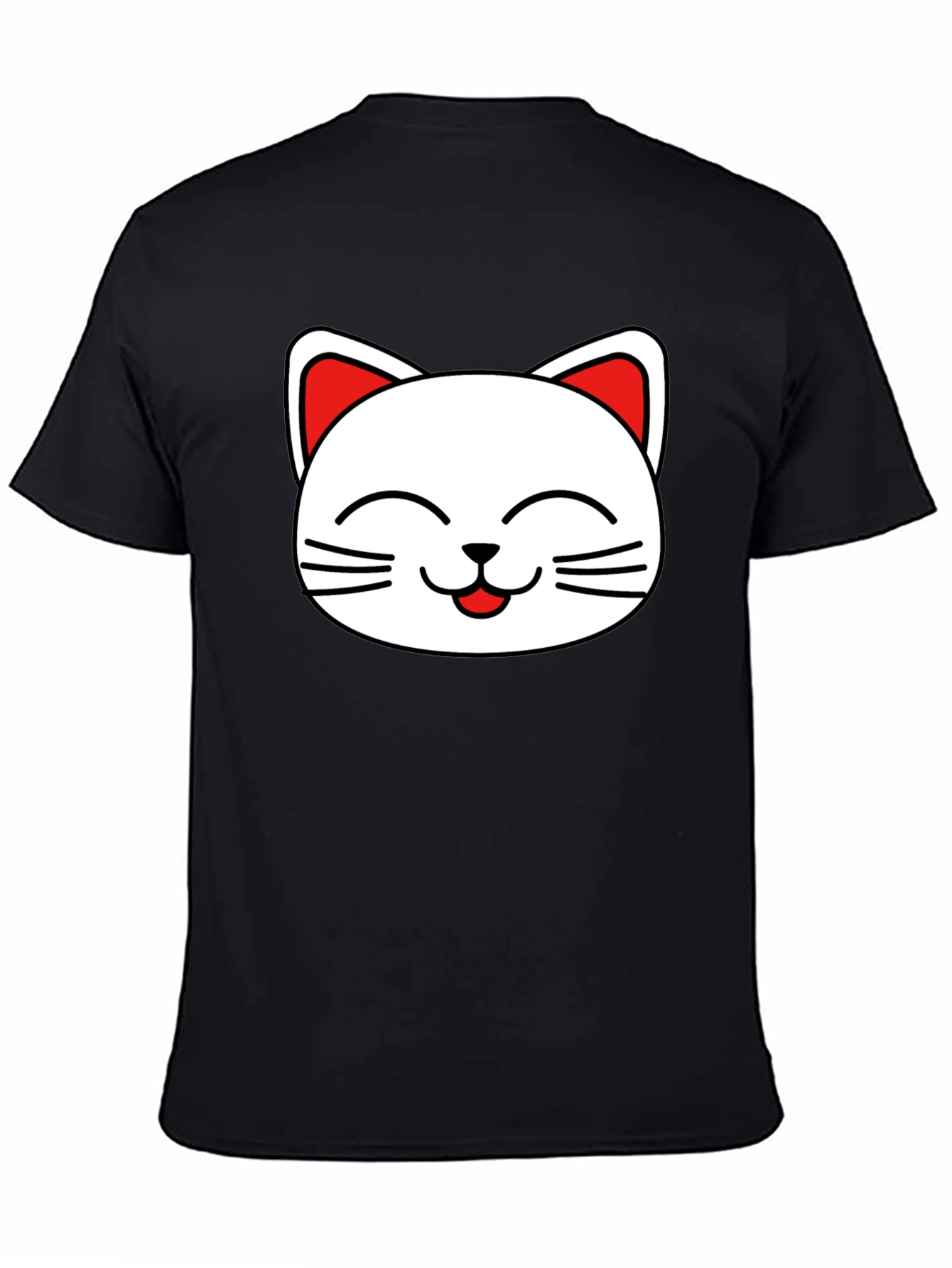 Cute Cat Face Graphic T-Shirt - Black