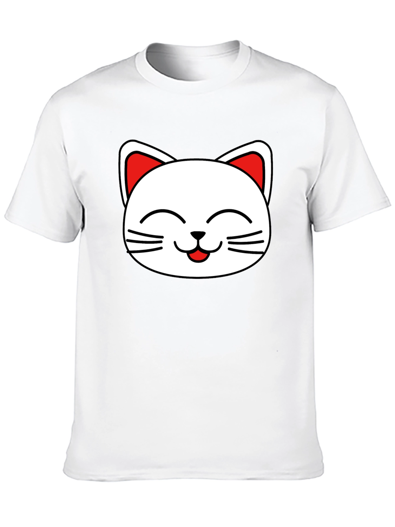 Cute Cat Face Graphic T-Shirt - Black