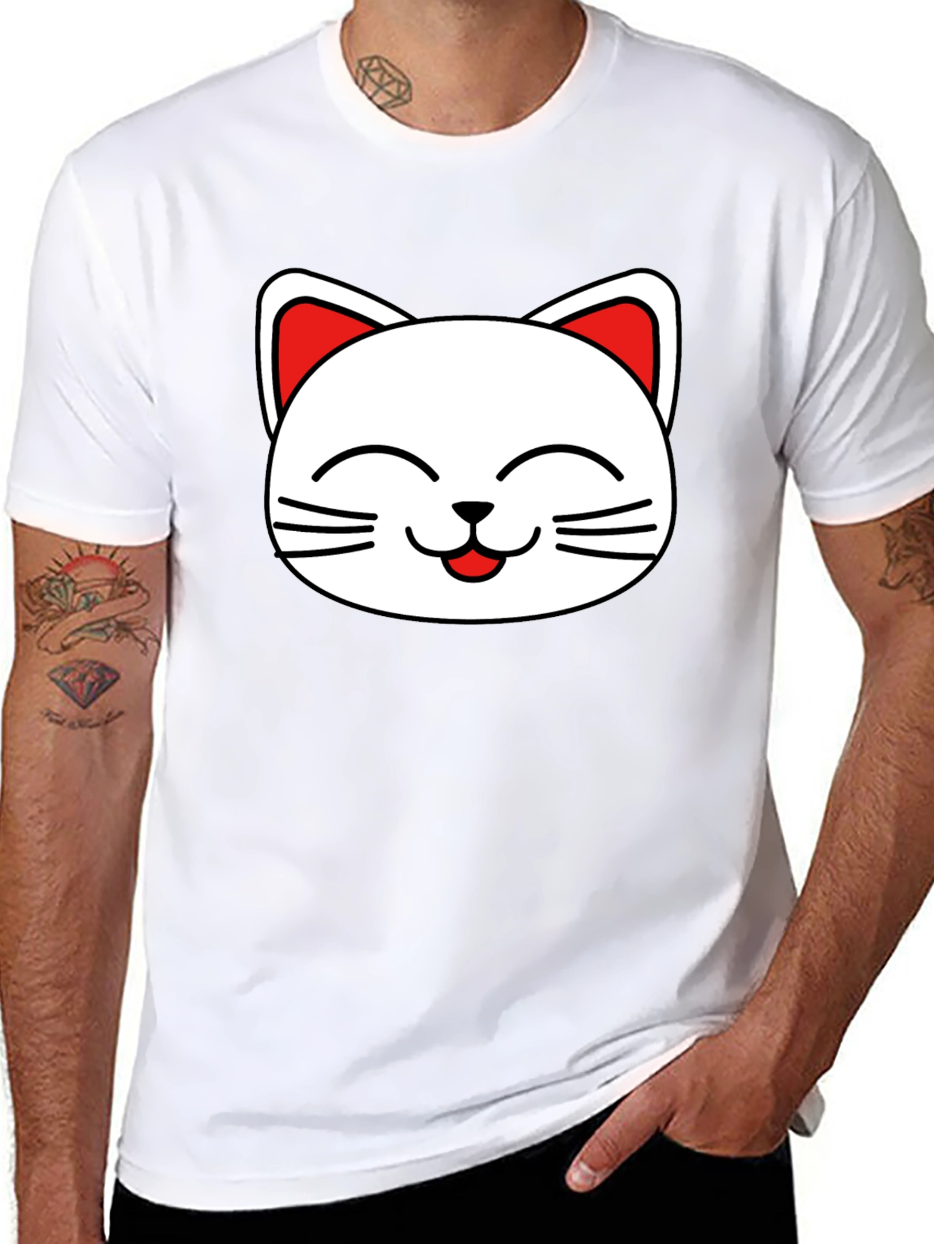 Cute Cat Face Graphic T-Shirt - Black