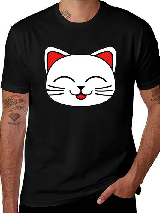 Cute Cat Face Graphic T-Shirt - Black