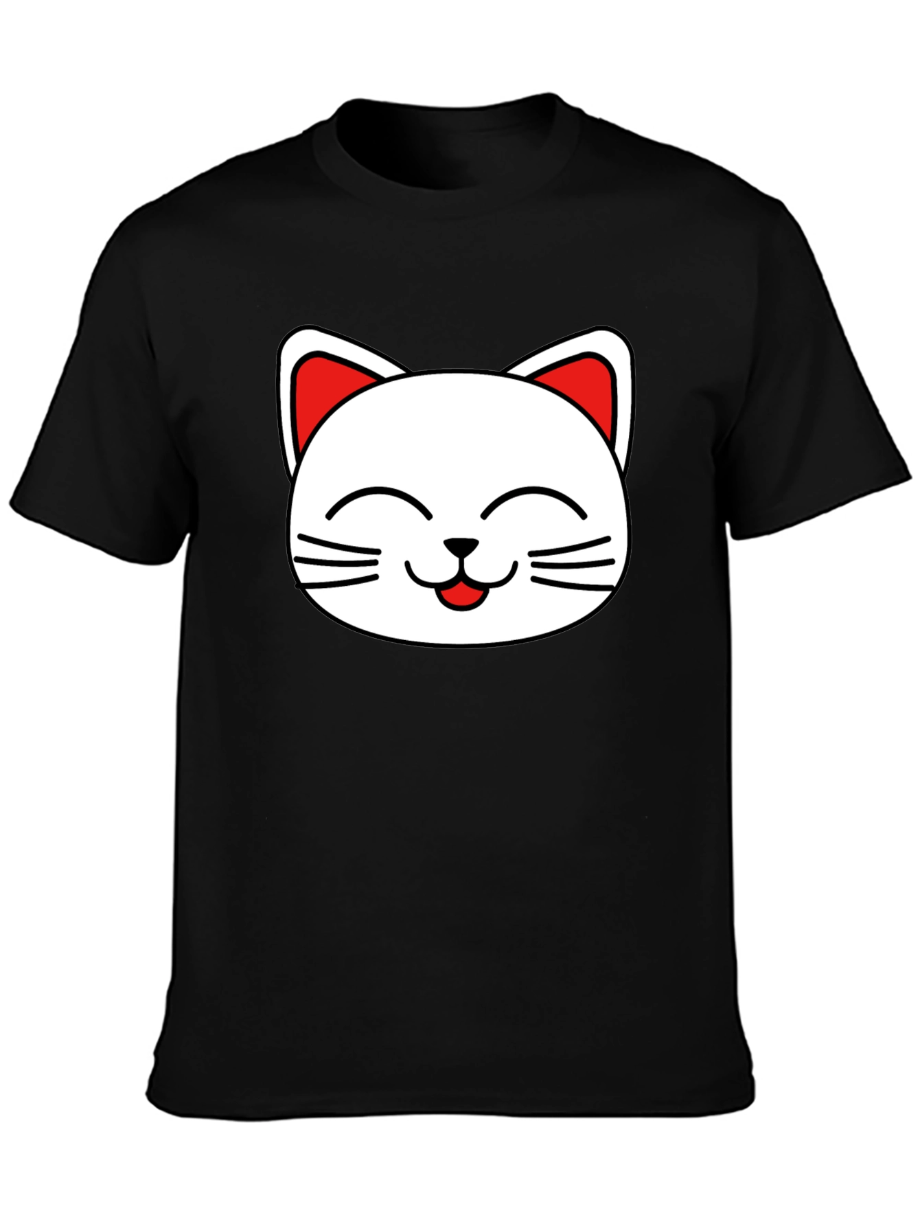Cute Cat Face Graphic T-Shirt - Black