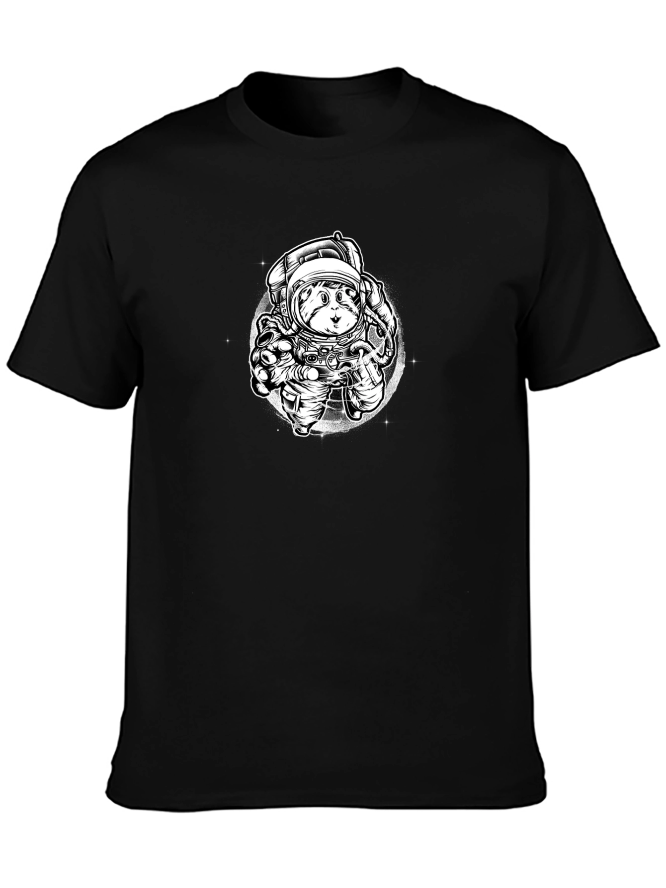 Astronaut Cat Graphic Tee - Black Cotton Blend