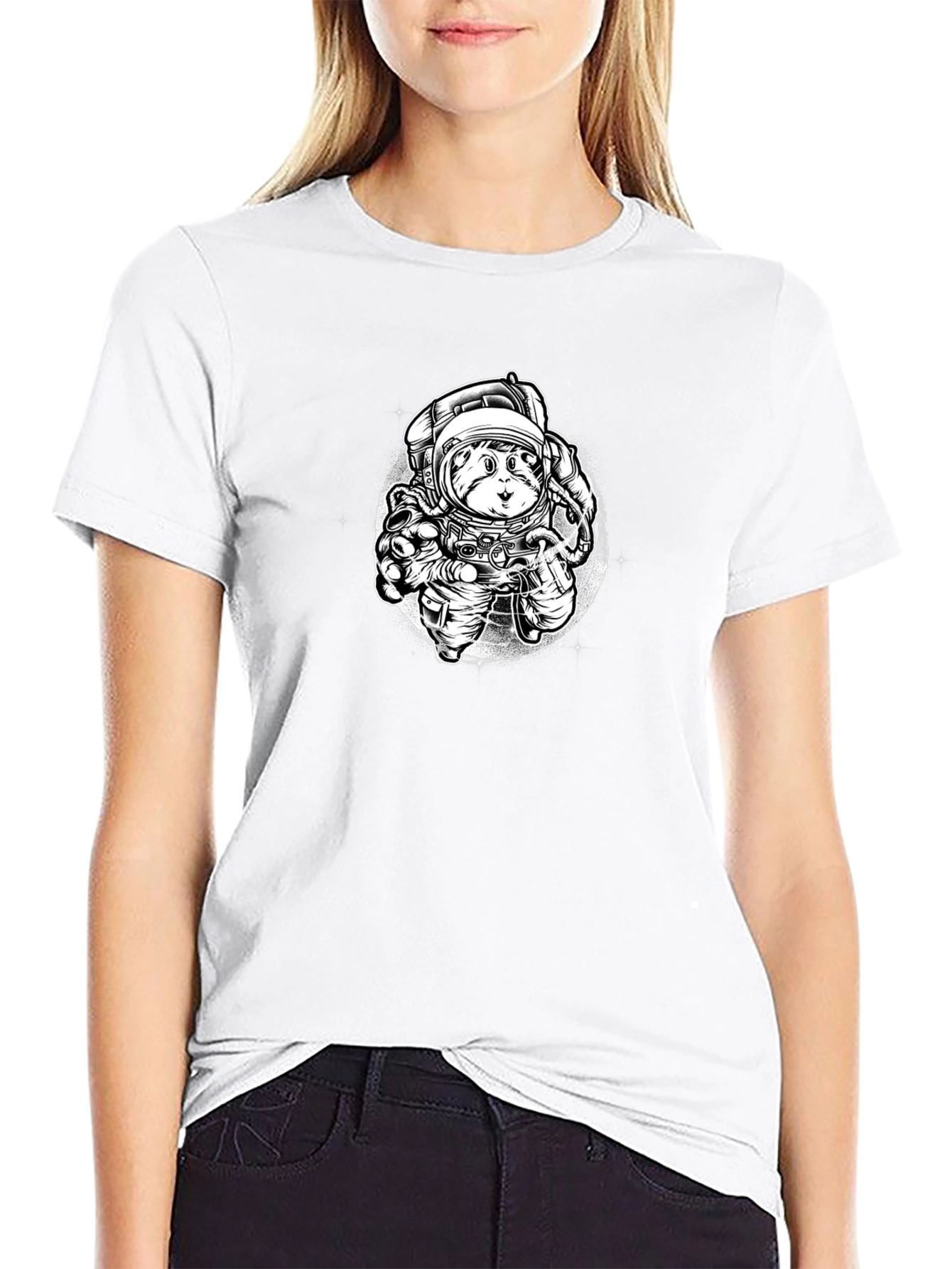 Astronaut Cat Graphic Tee - Black Cotton Blend