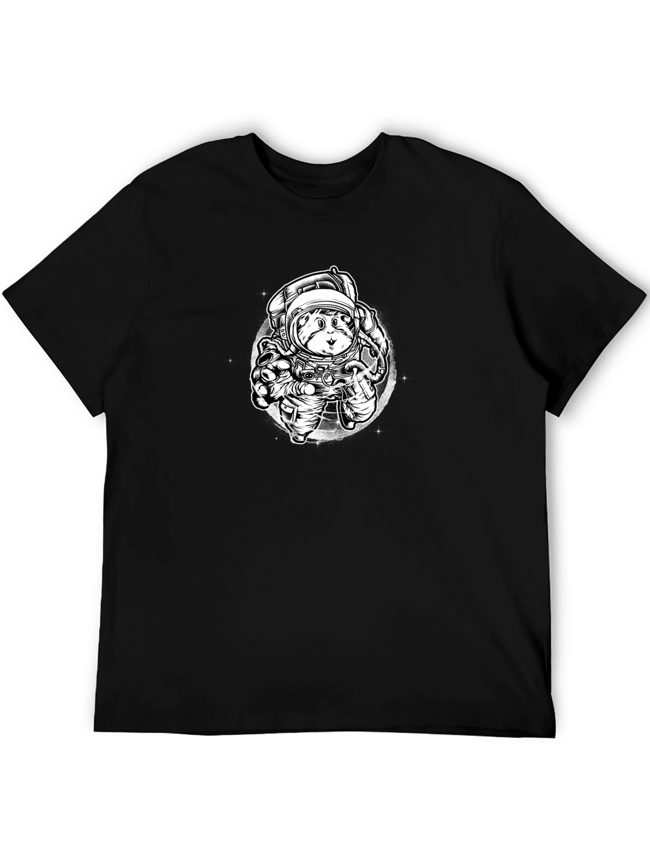 Astronaut Cat Graphic Tee - Black Cotton Blend