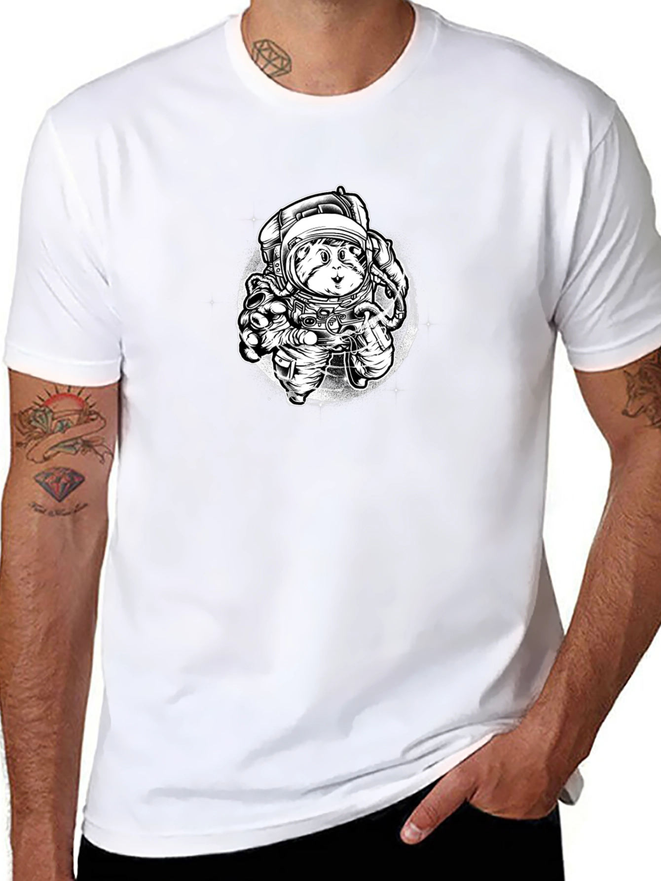 Astronaut Cat Graphic Tee - Black Cotton Blend
