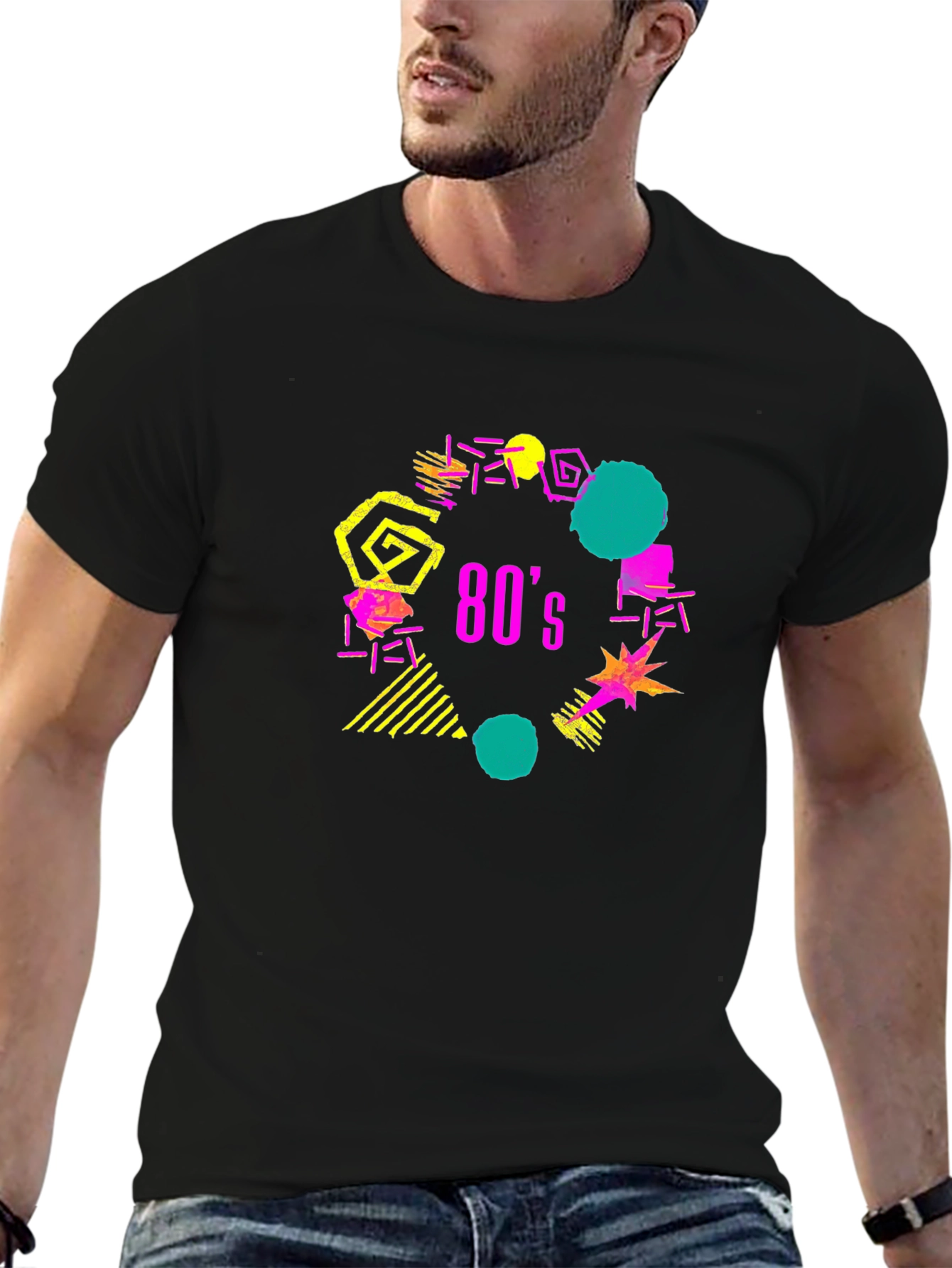 Retro 80s Style Graphic Tee - Black