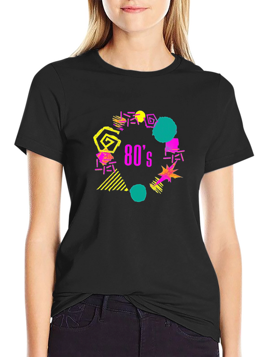 Retro 80s Style Graphic Tee - Black