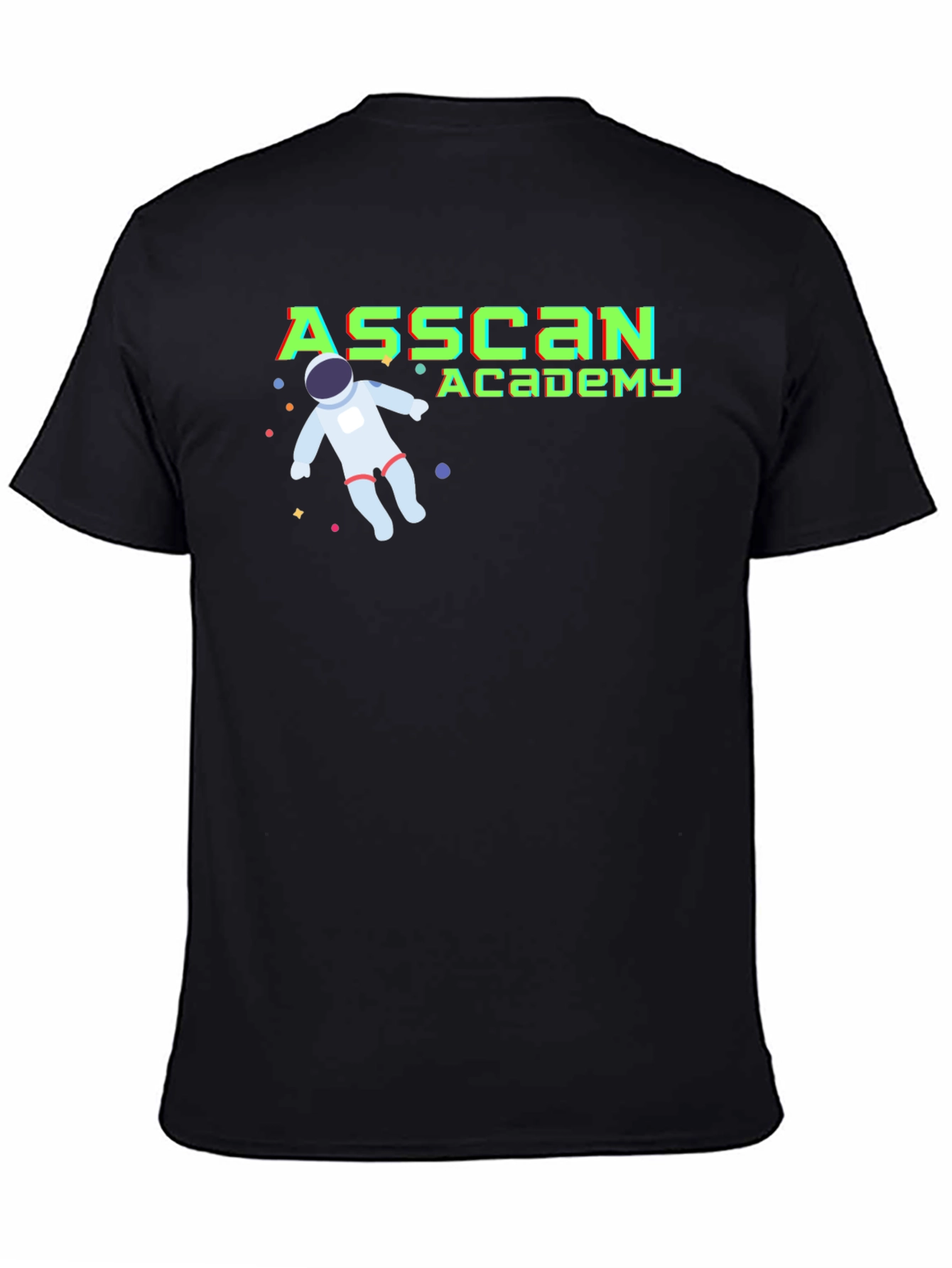 Asscan Academy Black T-Shirt with Astronaut Design