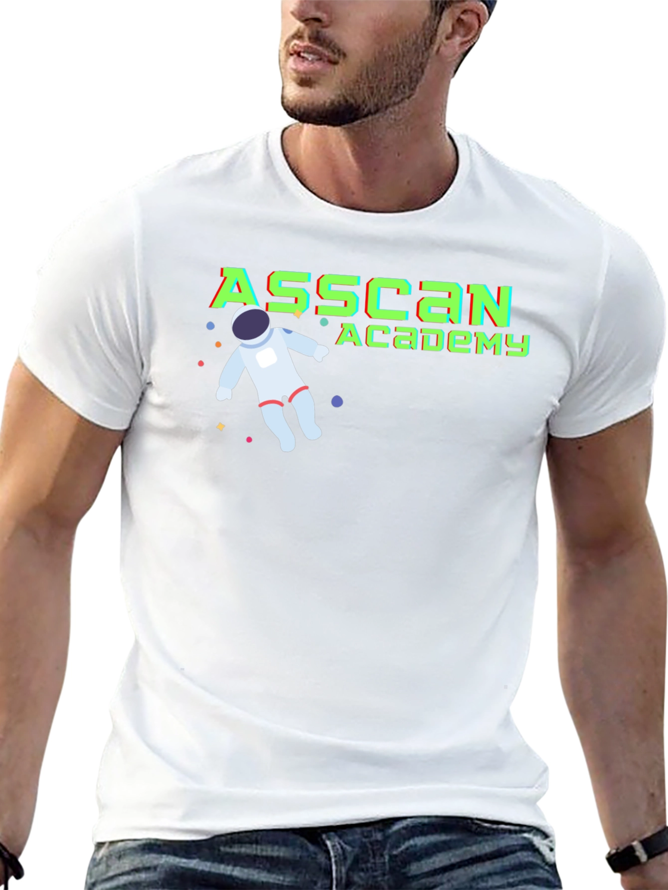 Asscan Academy Black T-Shirt with Astronaut Design