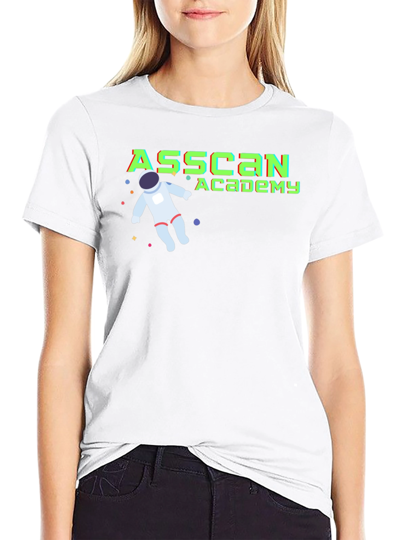 Asscan Academy Black T-Shirt with Astronaut Design