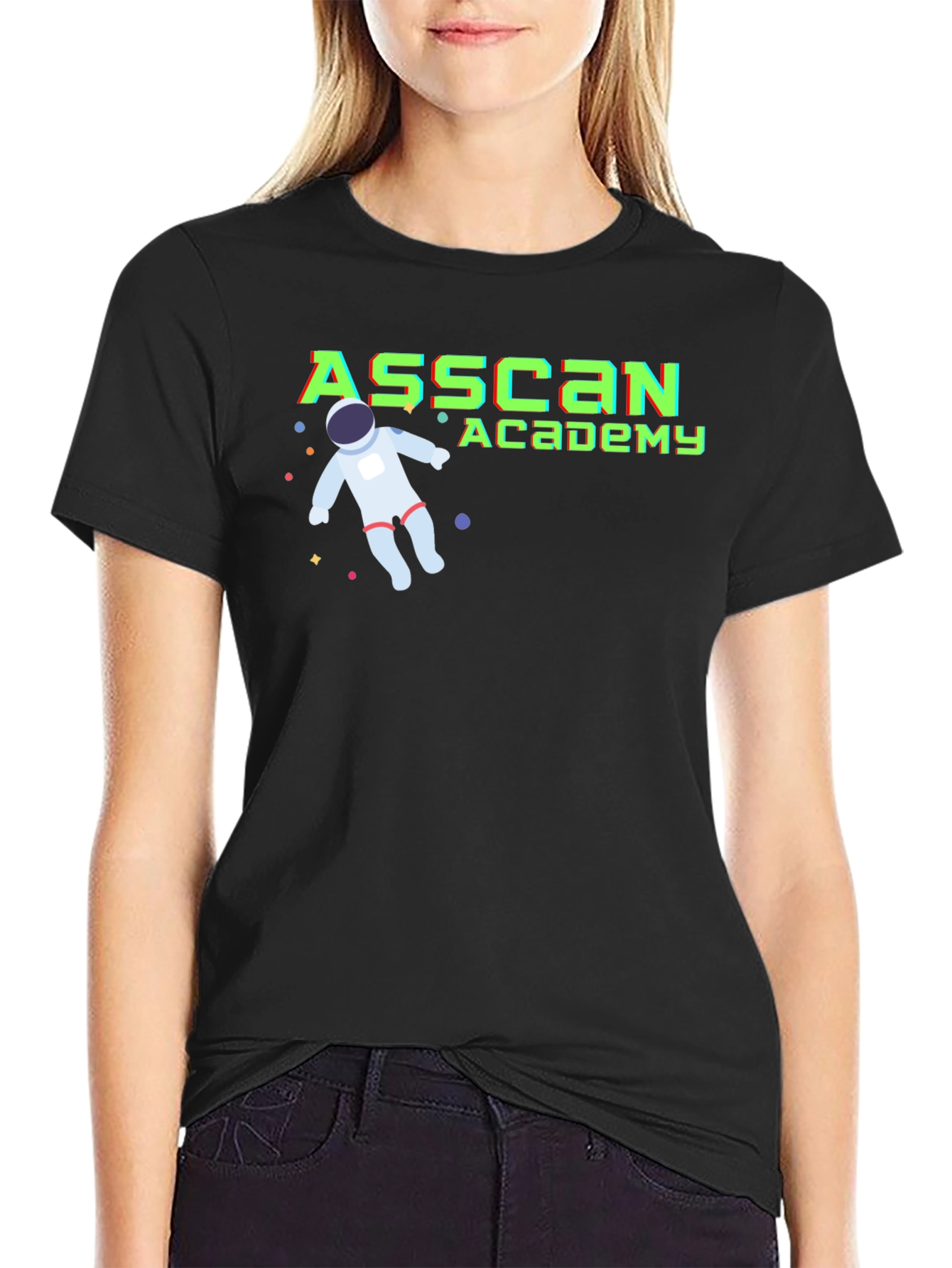 Asscan Academy Black T-Shirt with Astronaut Design