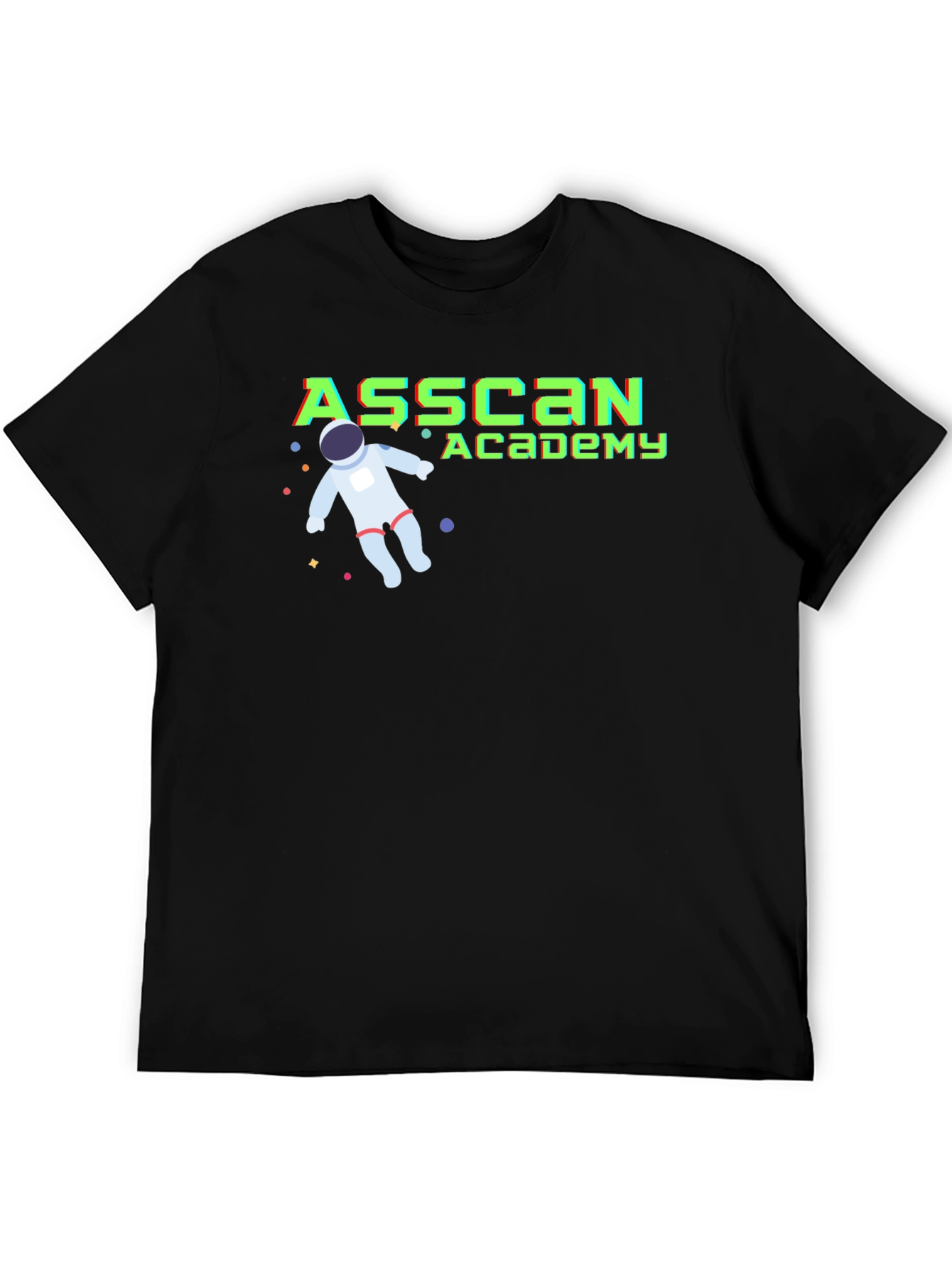 Asscan Academy Black T-Shirt with Astronaut Design