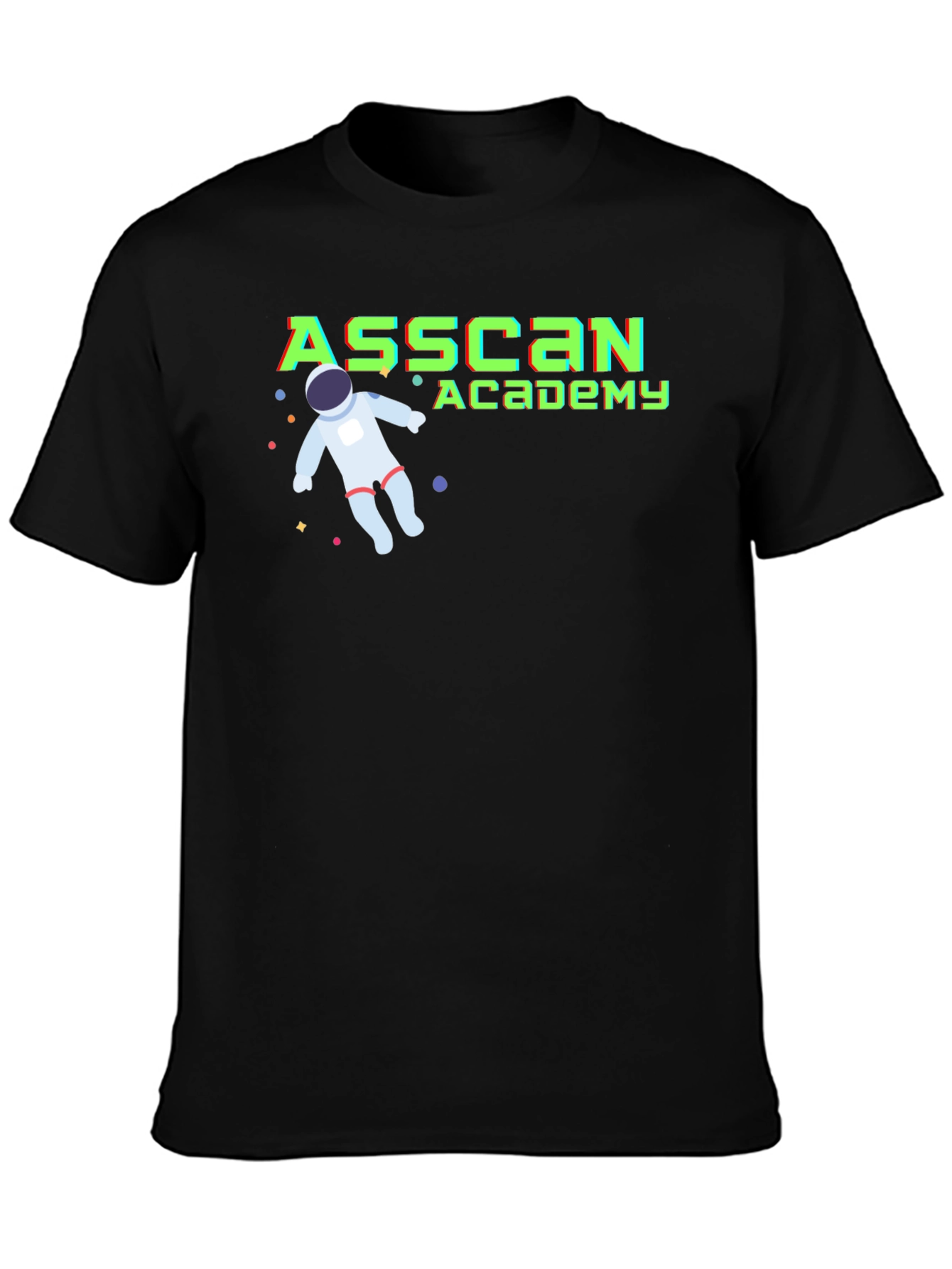 Asscan Academy Black T-Shirt with Astronaut Design