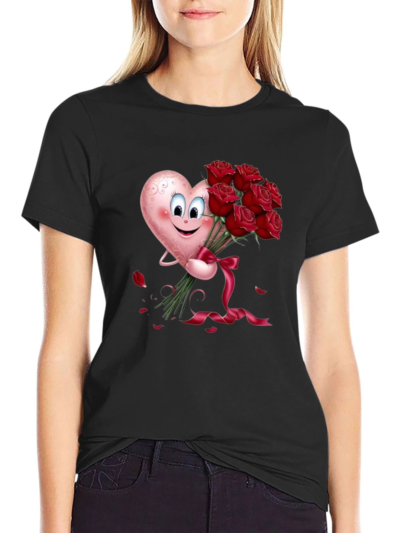 Heart & Roses Graphic Tee - Black