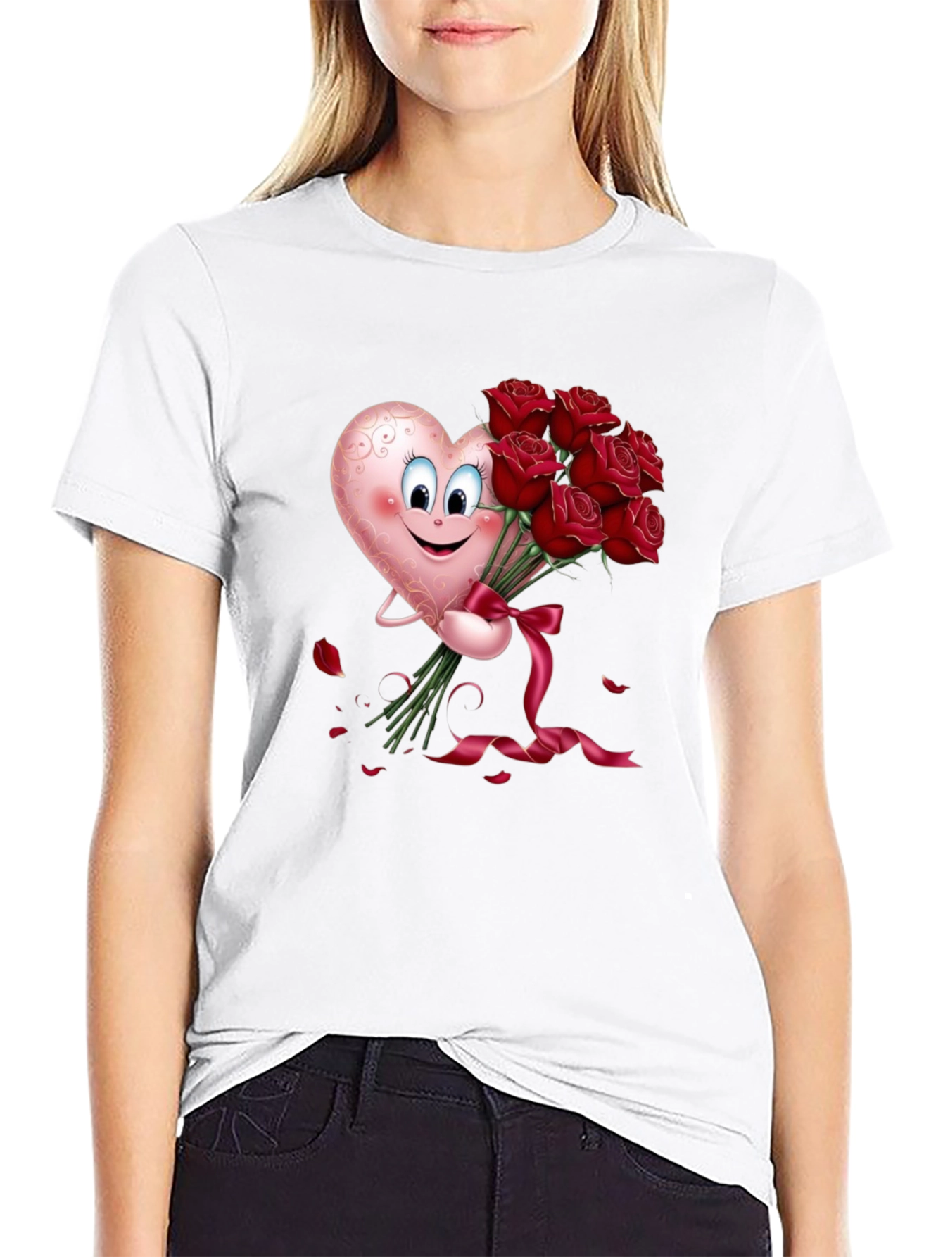 Heart & Roses Graphic Tee - Black