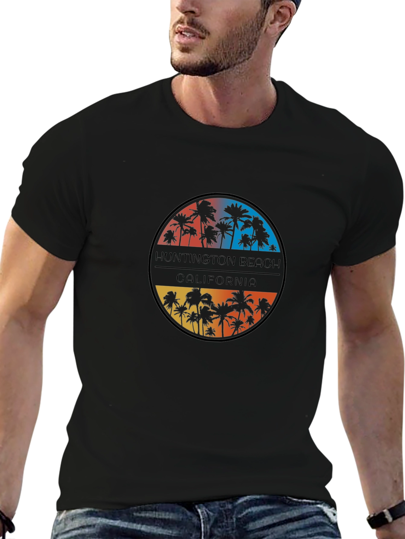 Huntington Beach California Palm Tree Graphic T-Shirt
