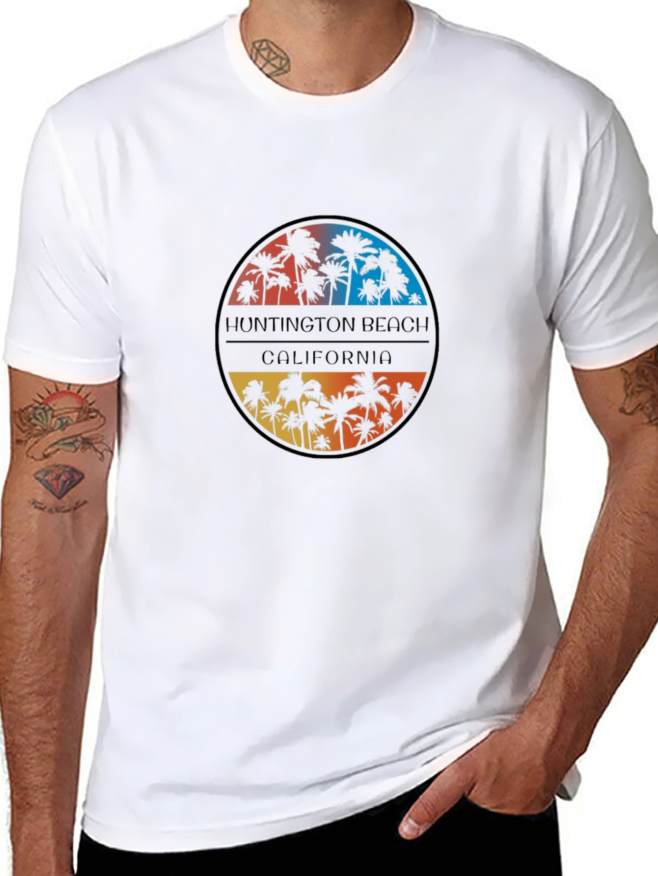 Huntington Beach California Palm Tree Graphic T-Shirt