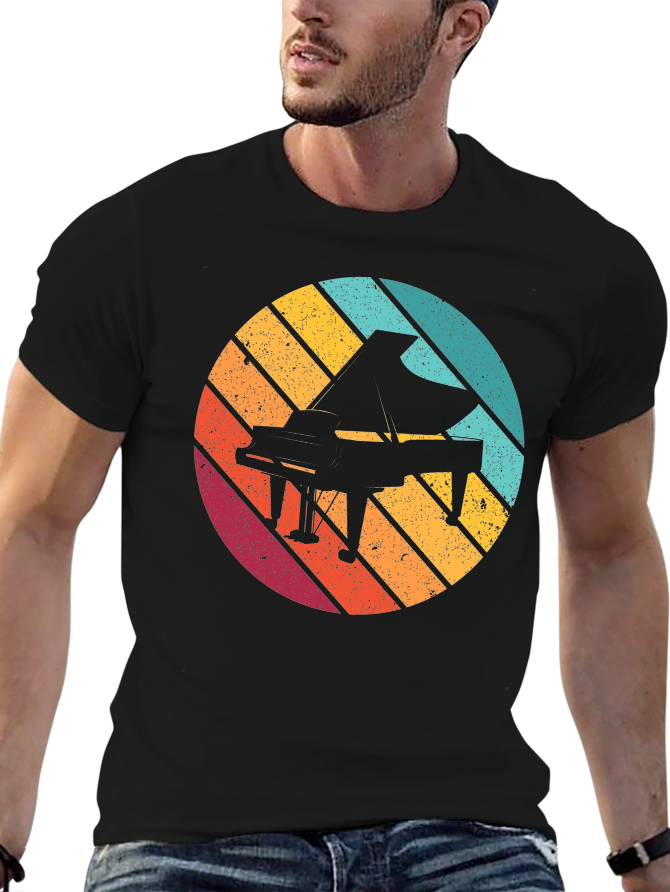 Retro Piano Graphic Tee - Black