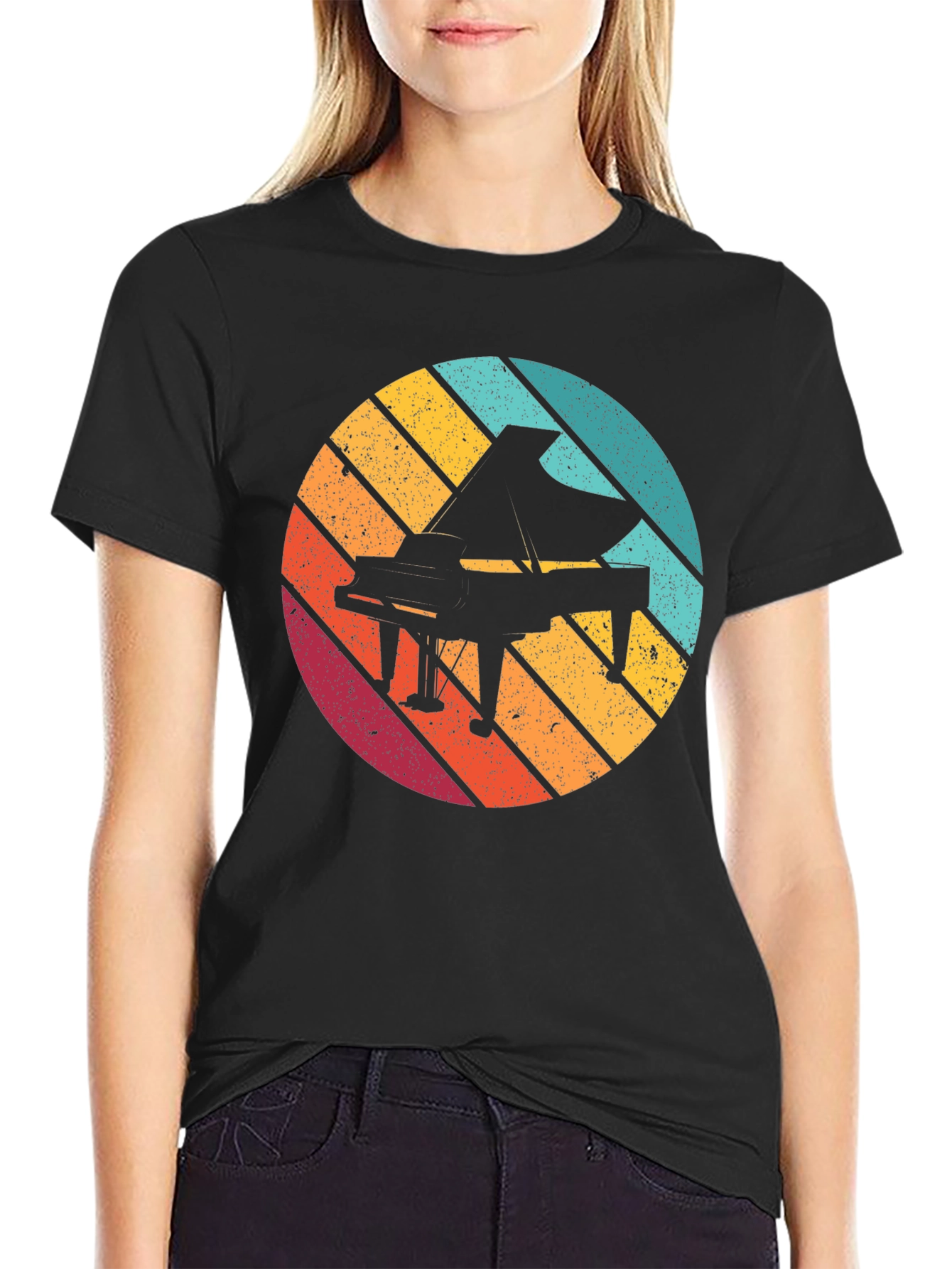 Retro Piano Graphic Tee - Black