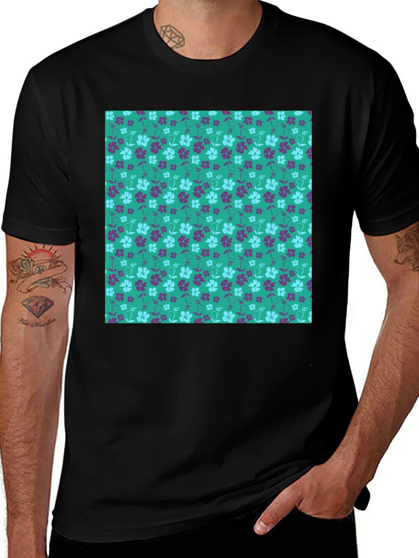 Floral Pattern Tee - Stylish Mens Black T-Shirt
