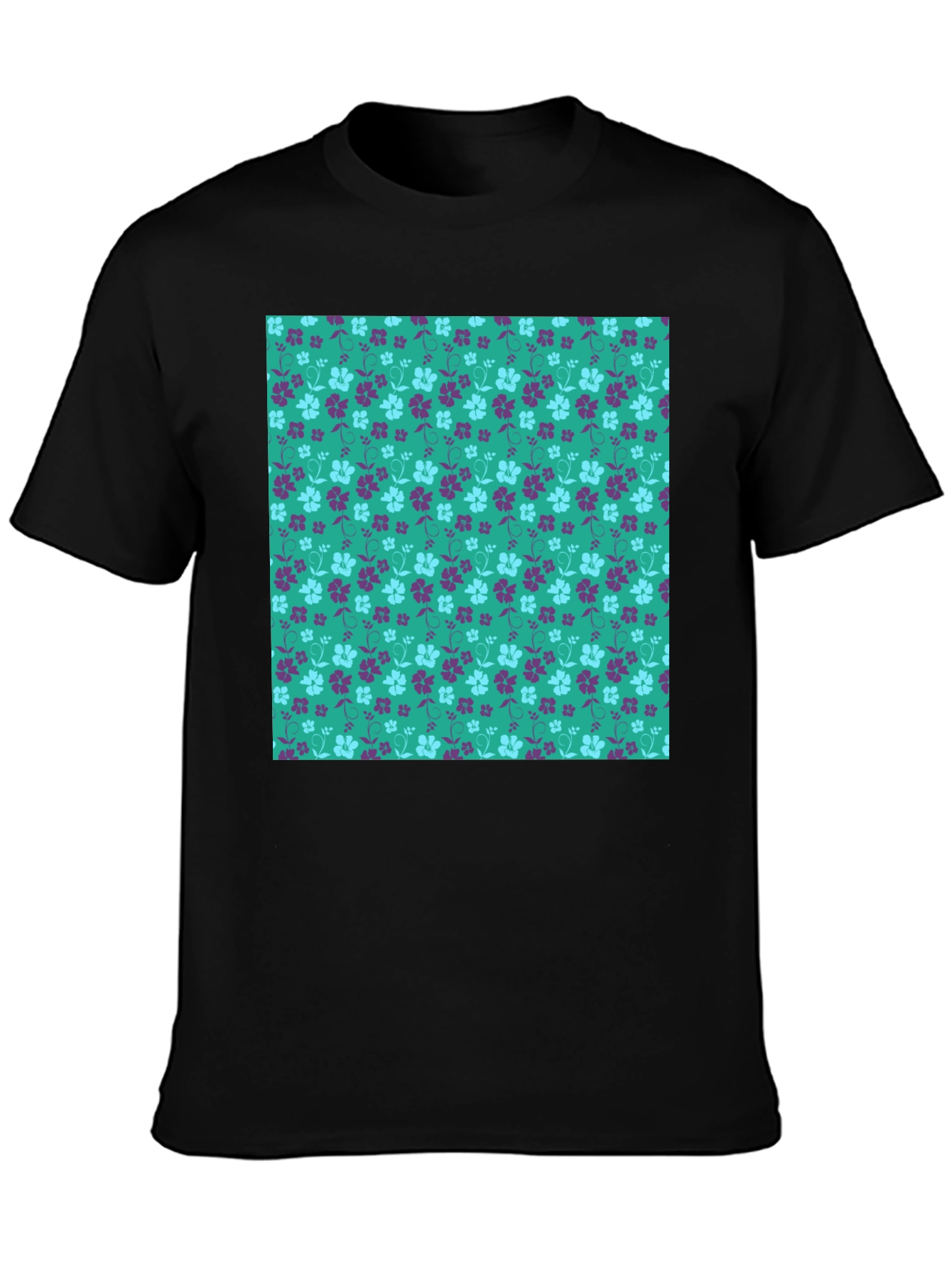 Floral Pattern Tee - Stylish Mens Black T-Shirt