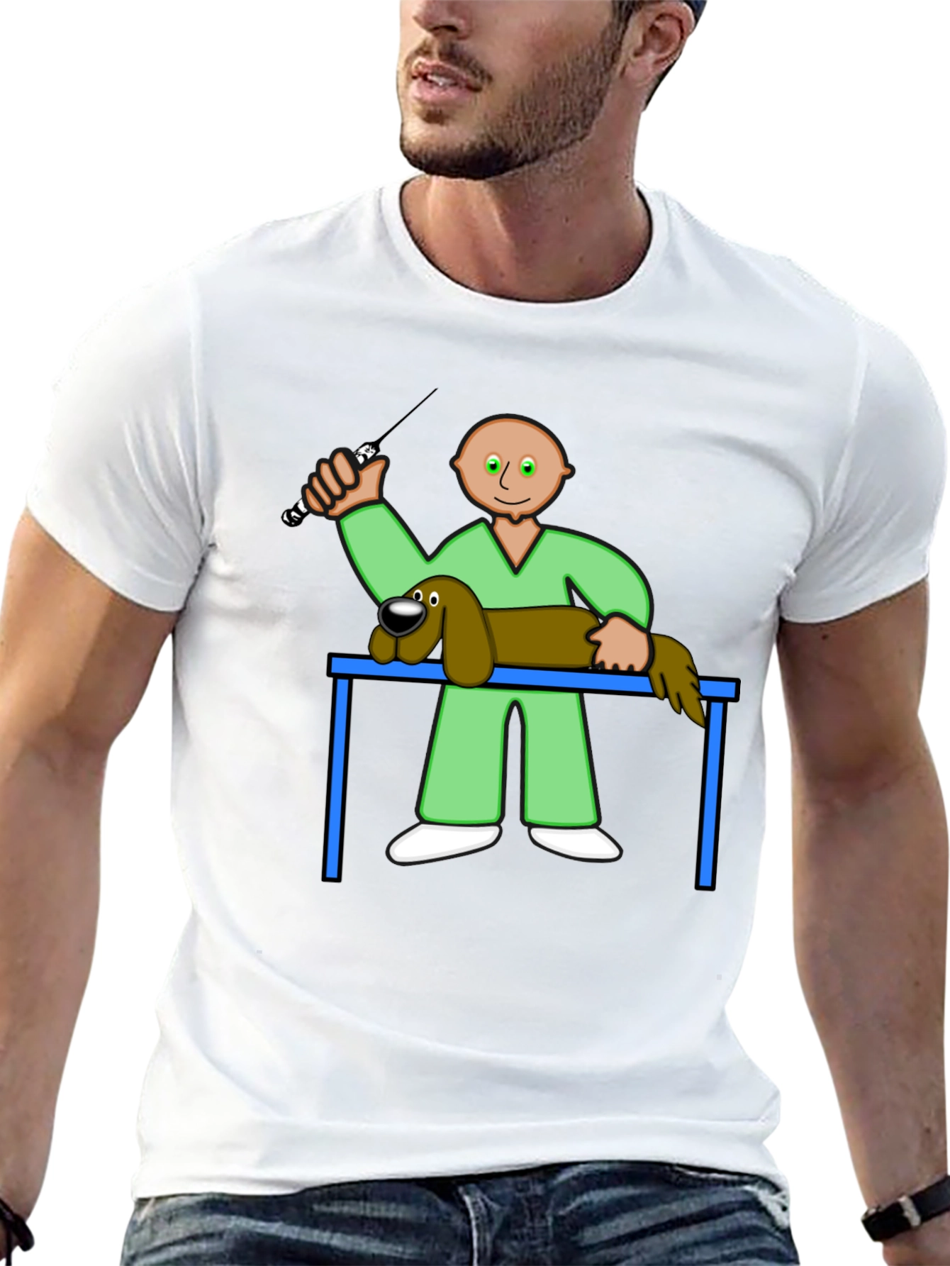 Cartoon Vet T-Shirt: Grooming Style