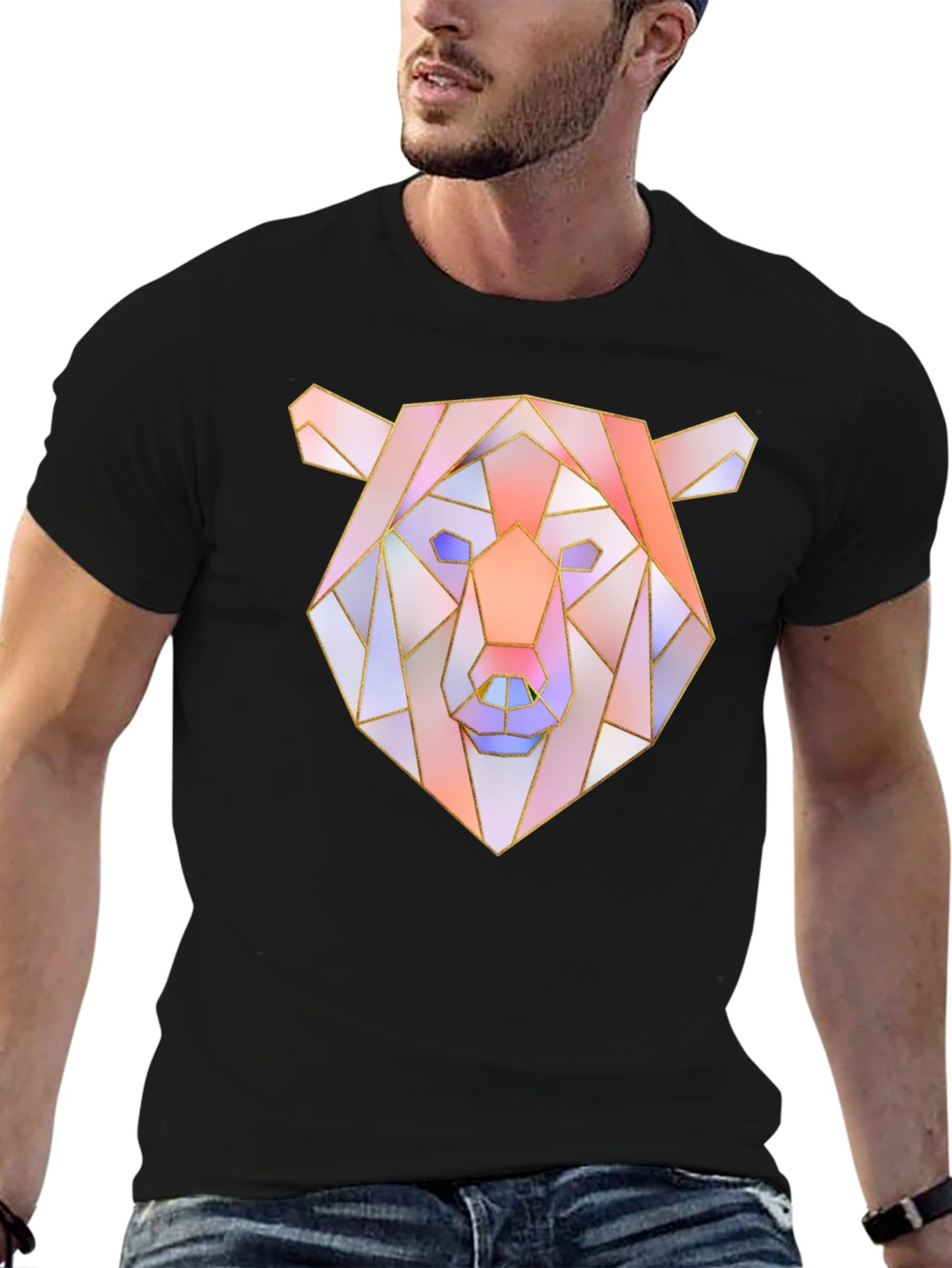 Geometric Bear Graphic Tee - Mens Black T-Shirt