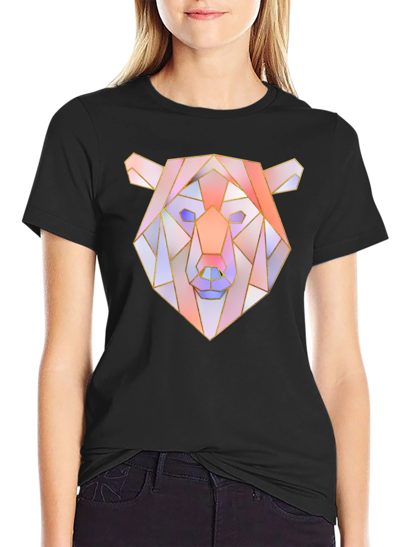 Geometric Bear Graphic Tee - Mens Black T-Shirt