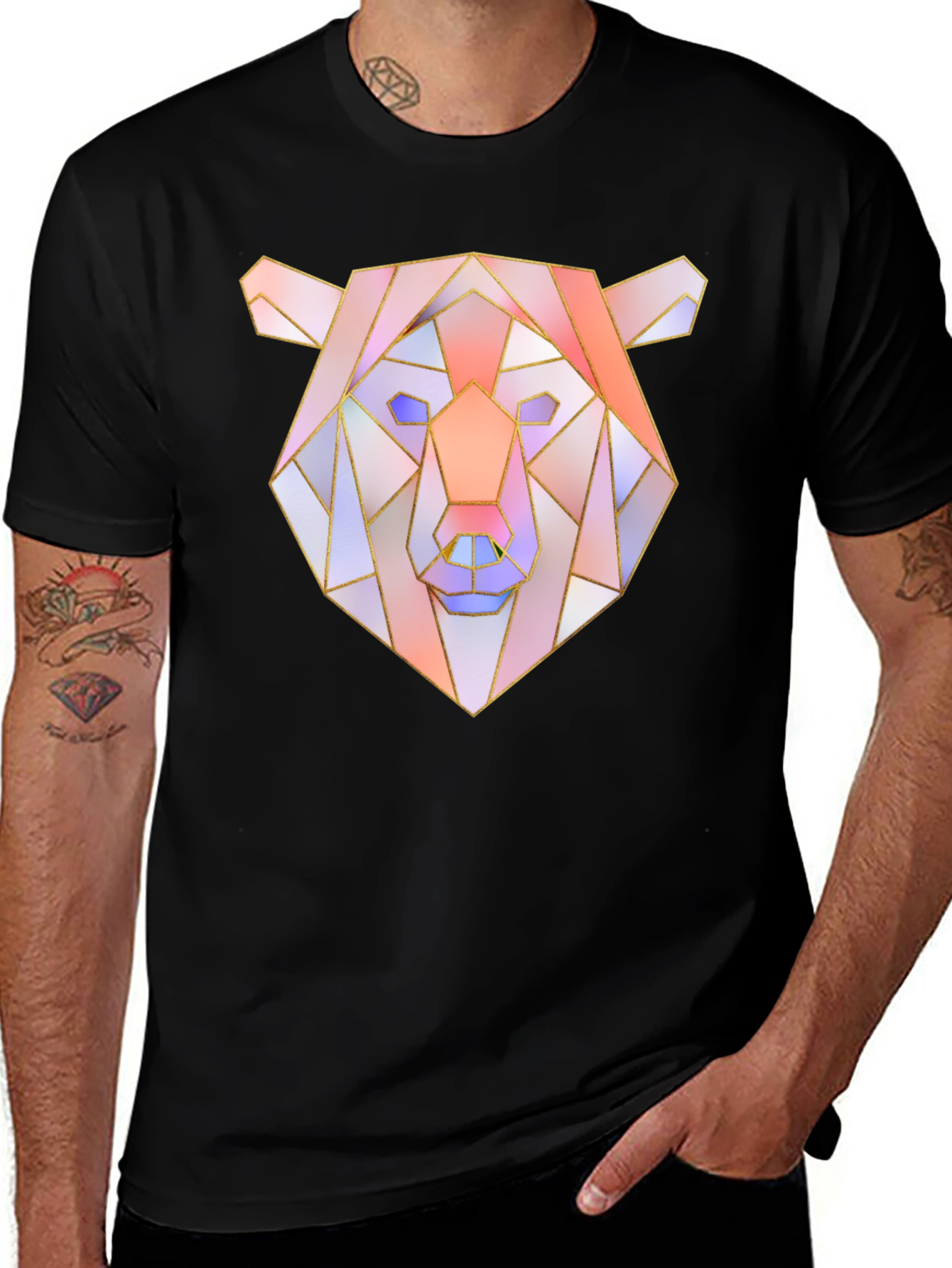 Geometric Bear Graphic Tee - Mens Black T-Shirt