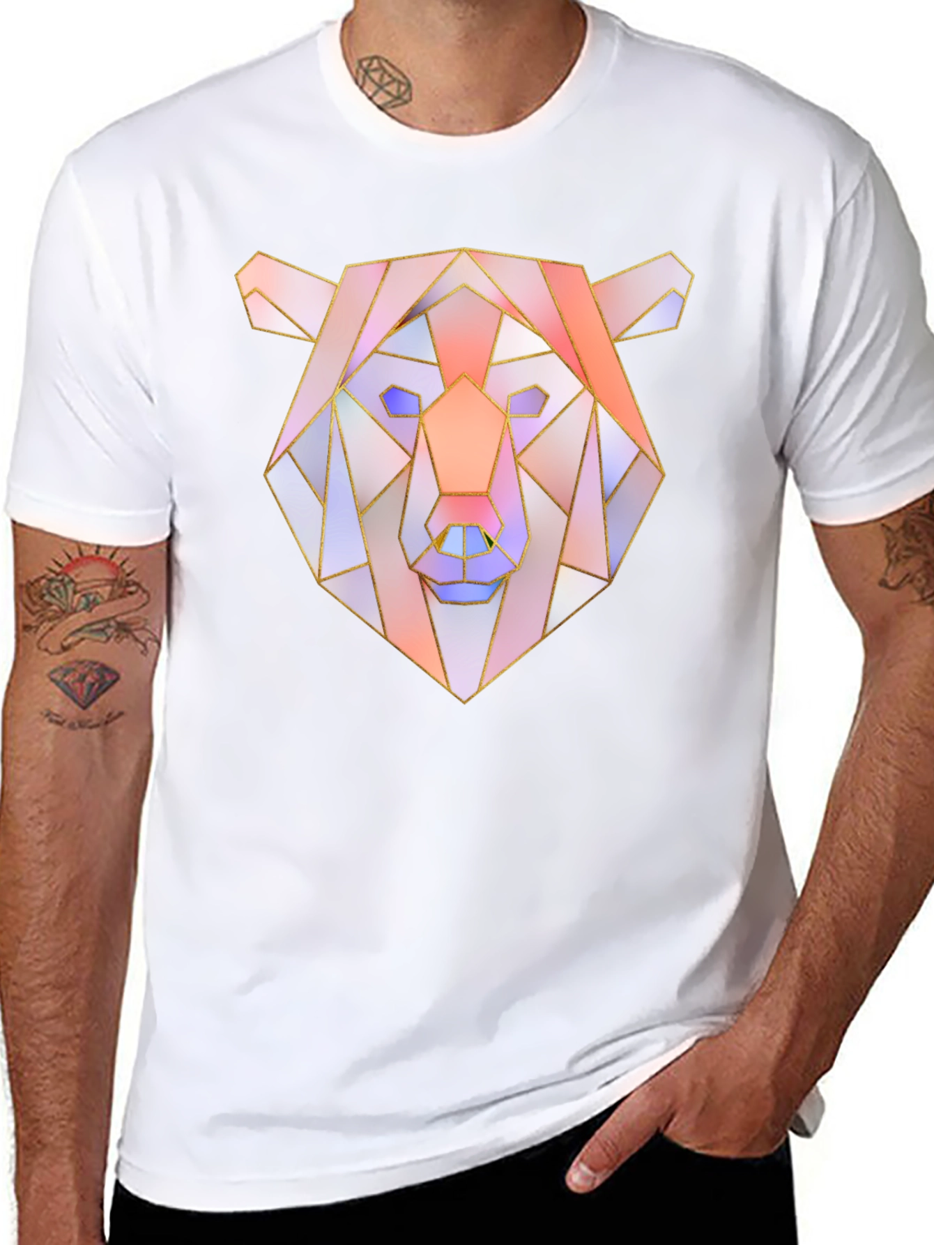Geometric Bear Graphic Tee - Mens Black T-Shirt