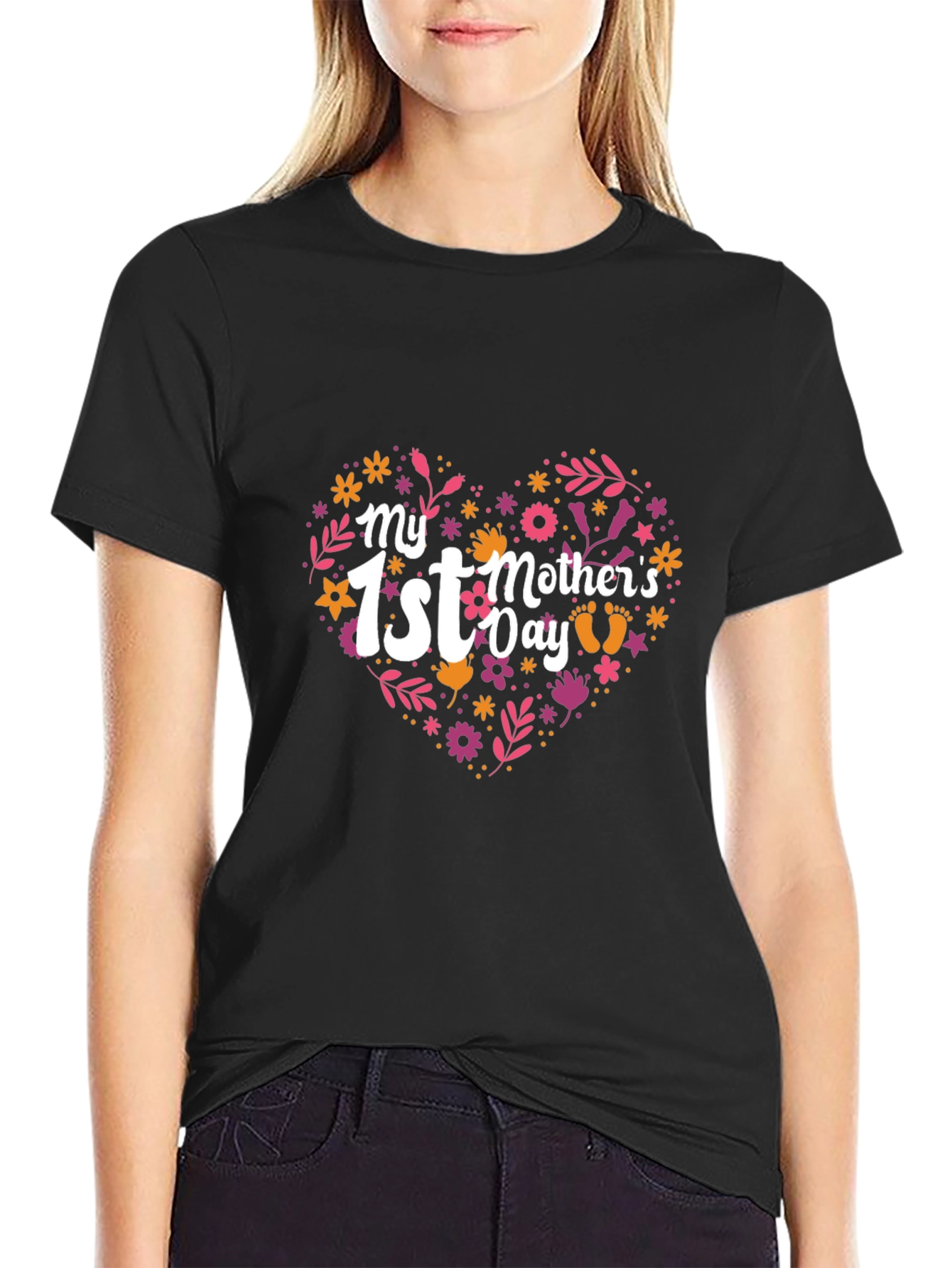 My 1st Mothers Day Heart Floral Design Tee
