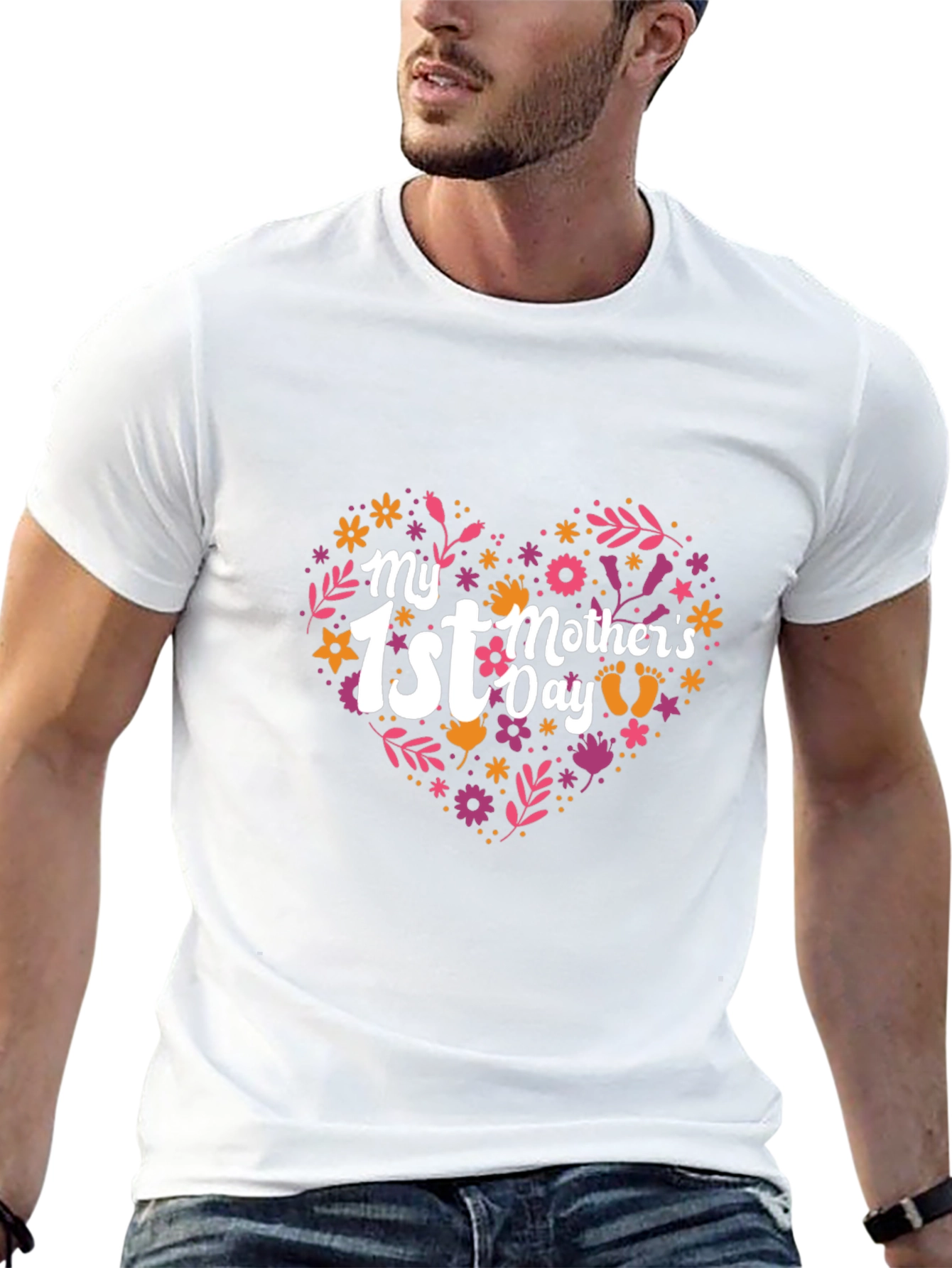 My 1st Mothers Day Heart Floral Design Tee