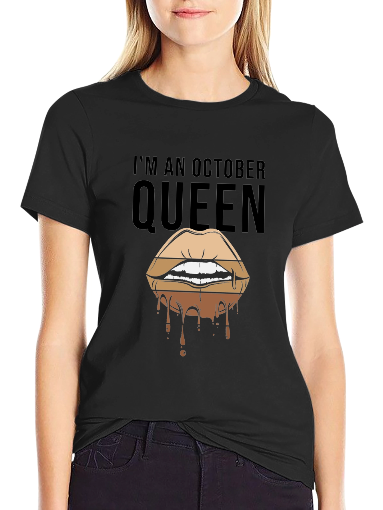 October Queen Lips Graphic T-Shirt - Black