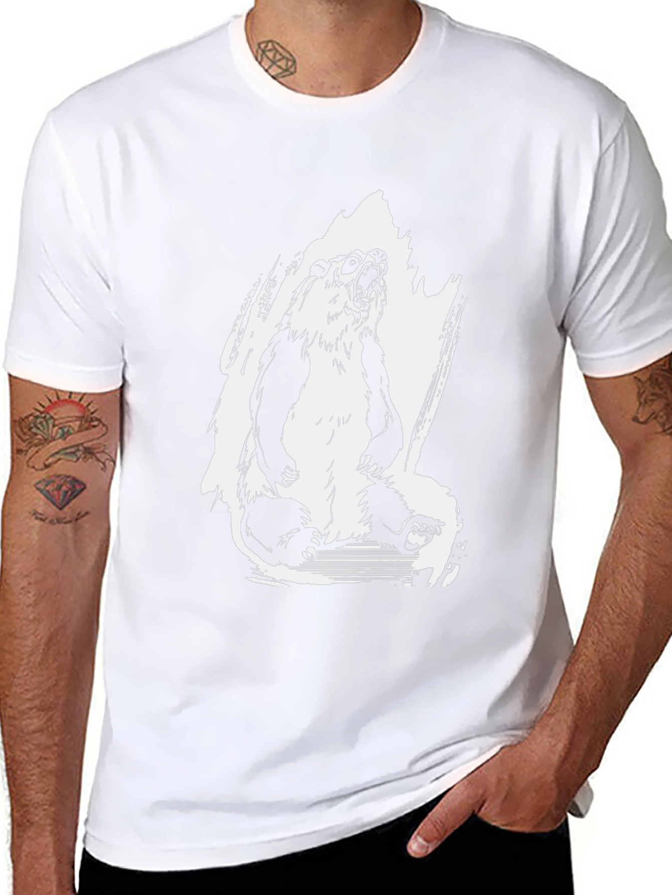 Bear Graphic Tee - Mens Black Crew Neck T-Shirt