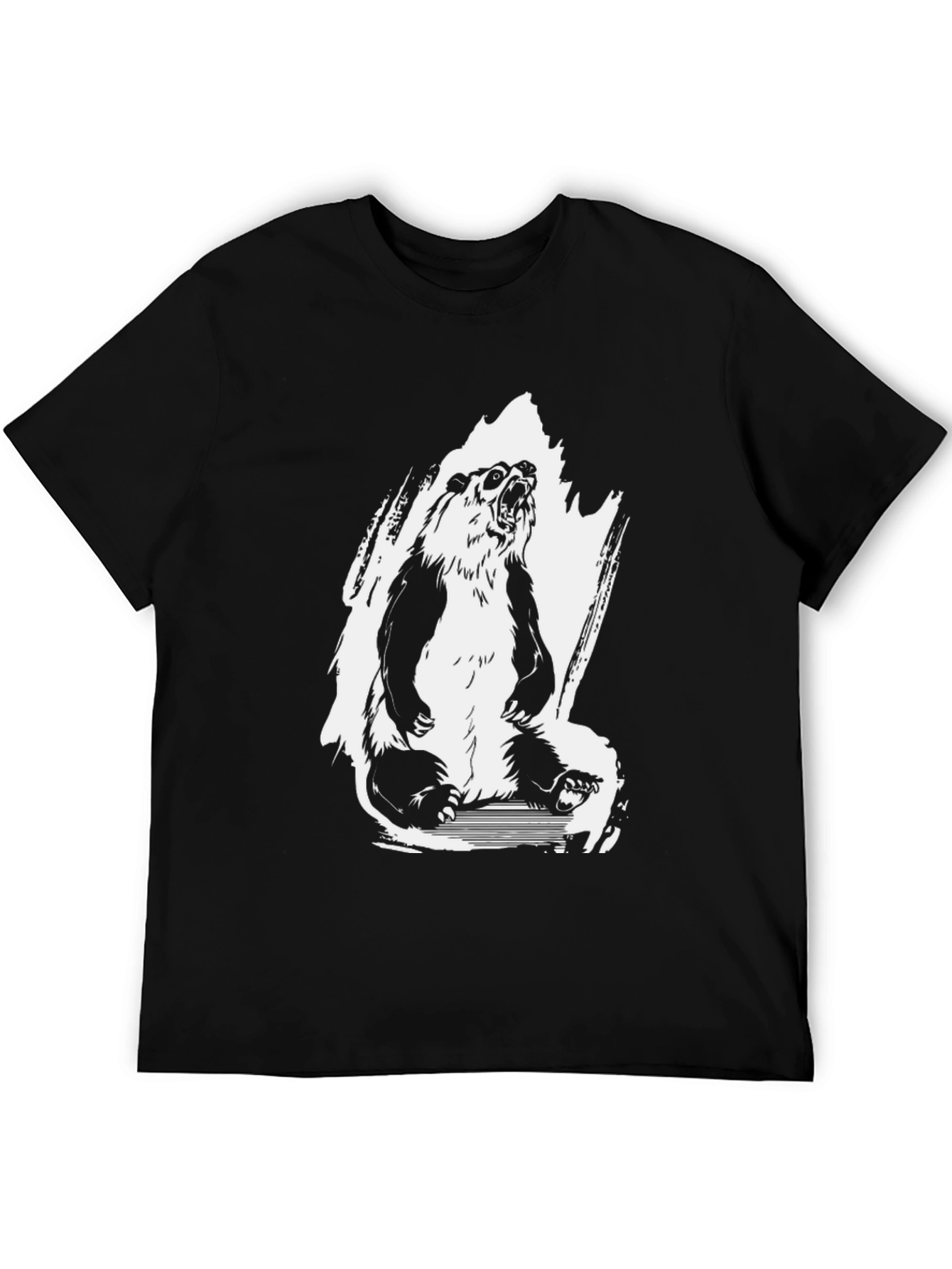 Bear Graphic Tee - Mens Black Crew Neck T-Shirt