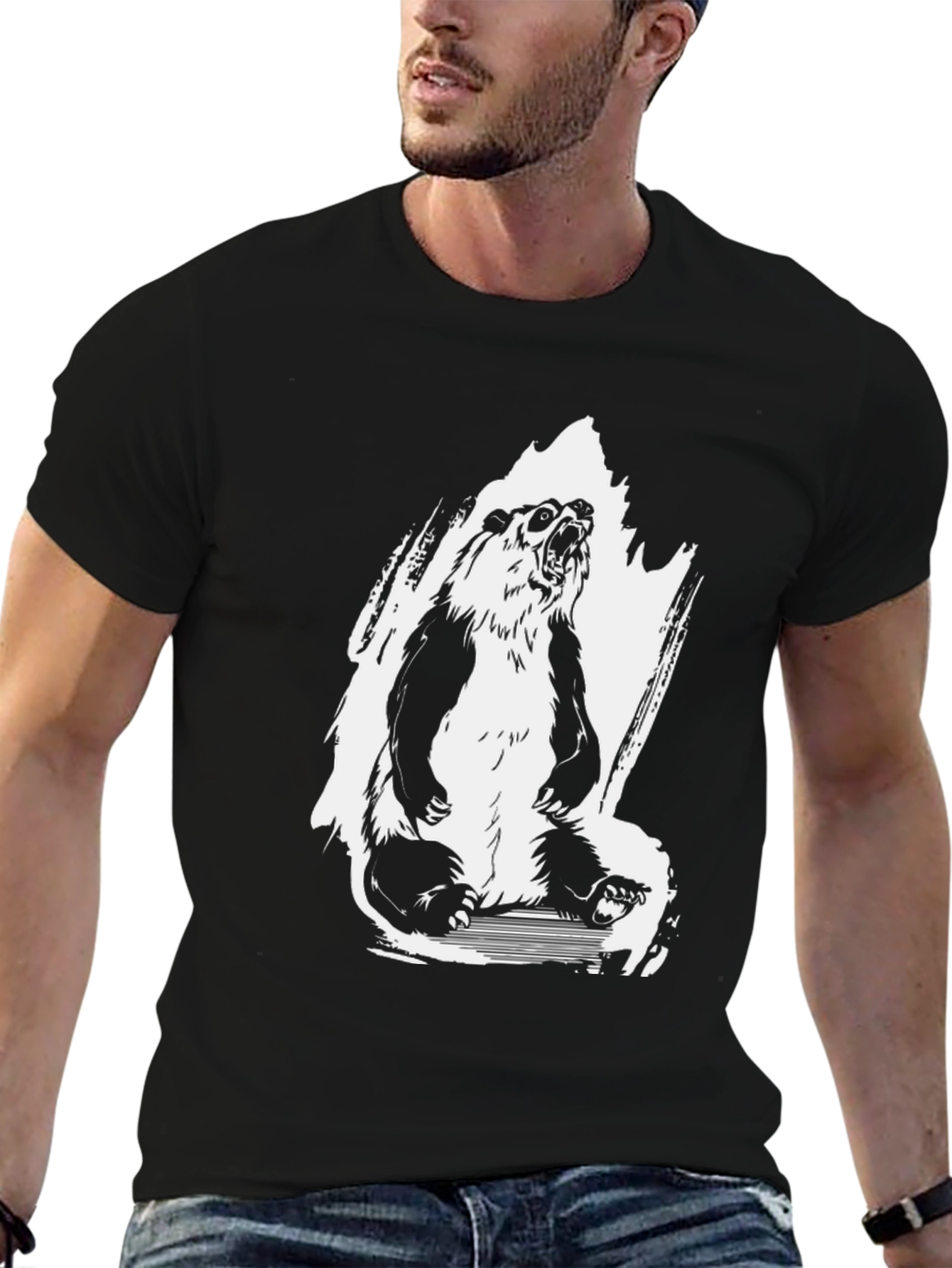 Bear Graphic Tee - Mens Black Crew Neck T-Shirt