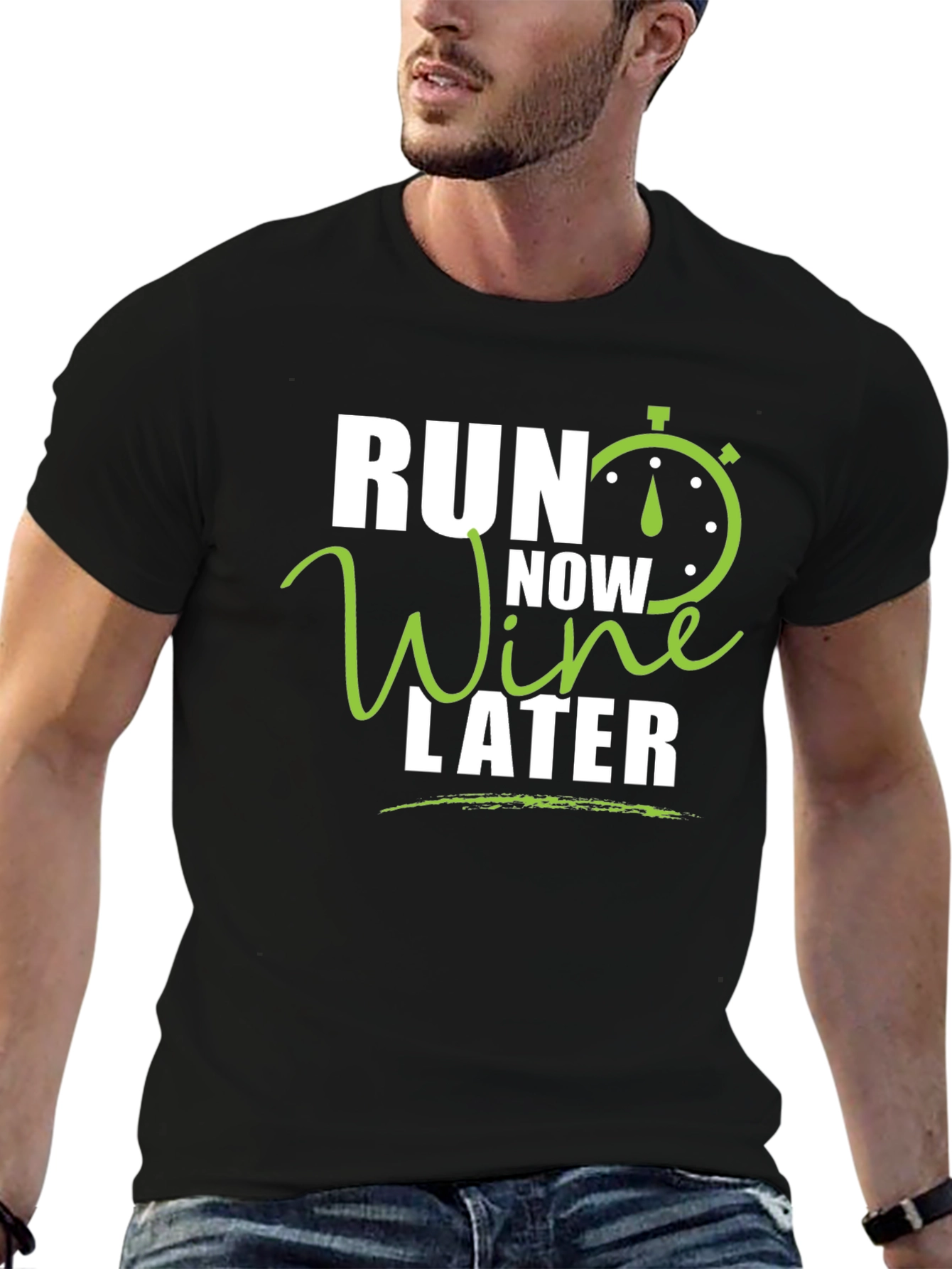 Run Now Wine Later Black Graphic T-Shirt