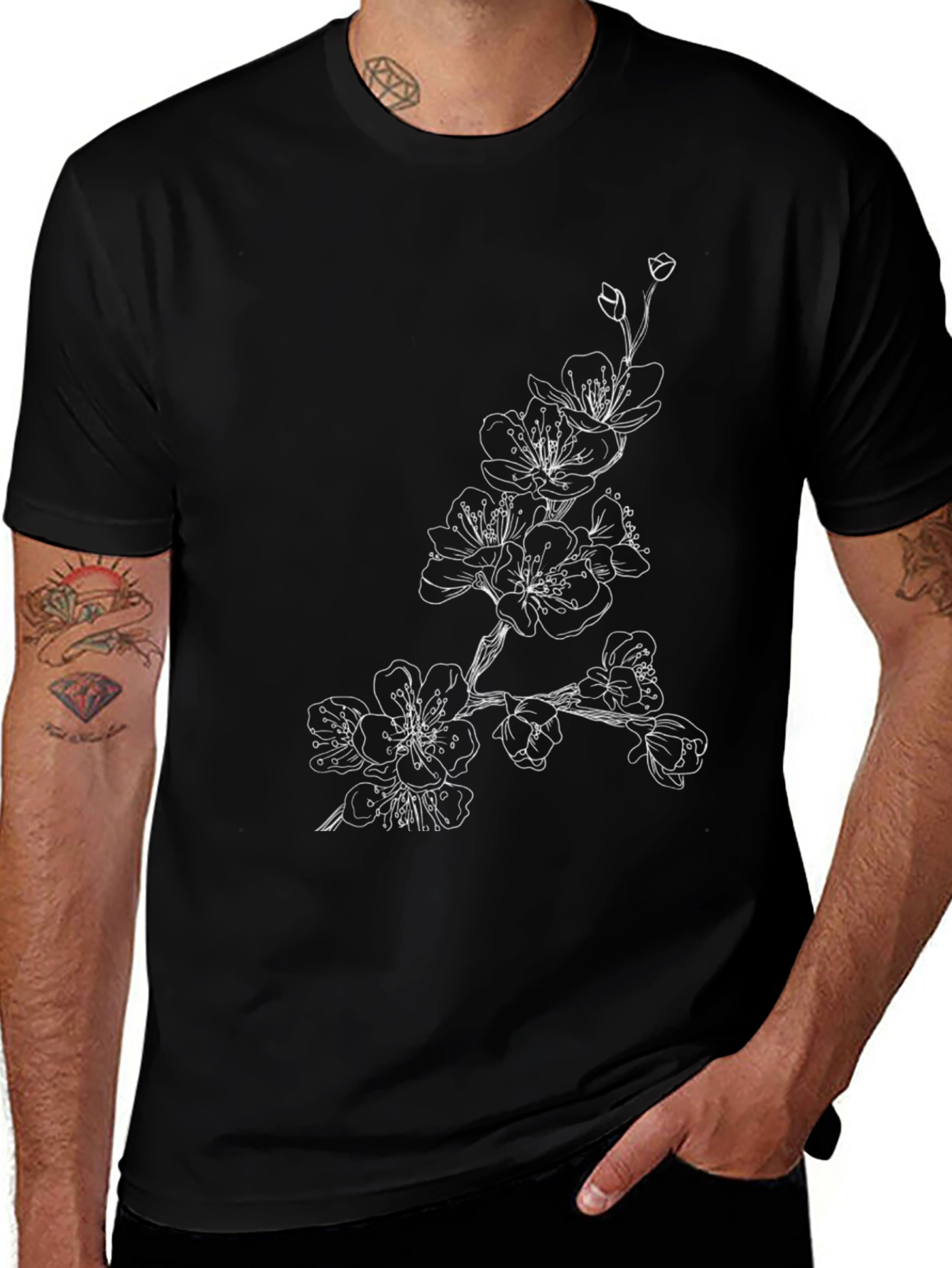 Black Floral Graphic Tee for Men