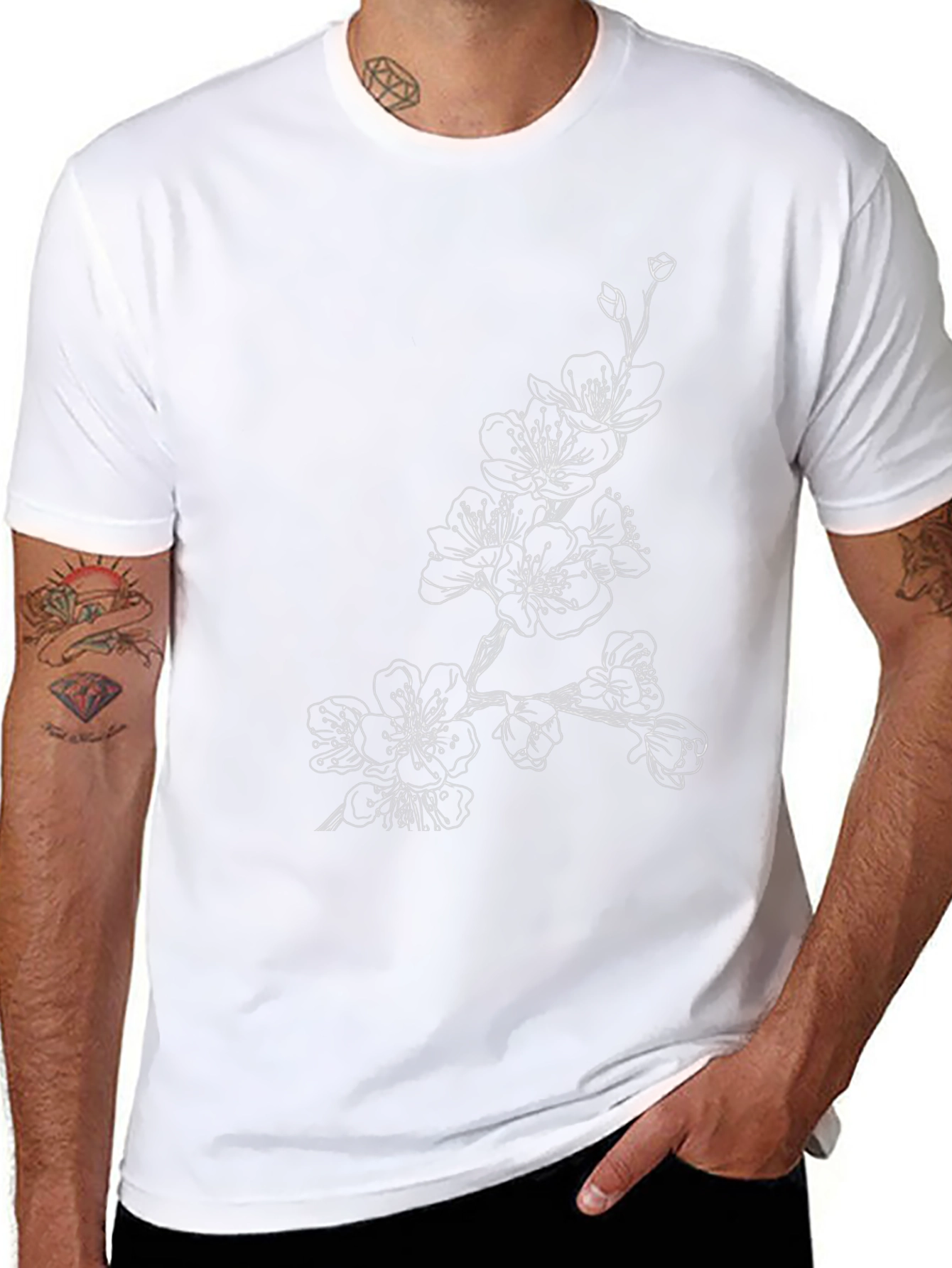 Black Floral Graphic Tee for Men