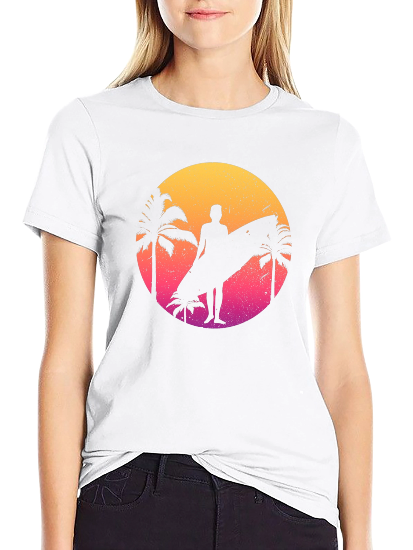 Retro Sunset Surfer Graphic T-Shirt