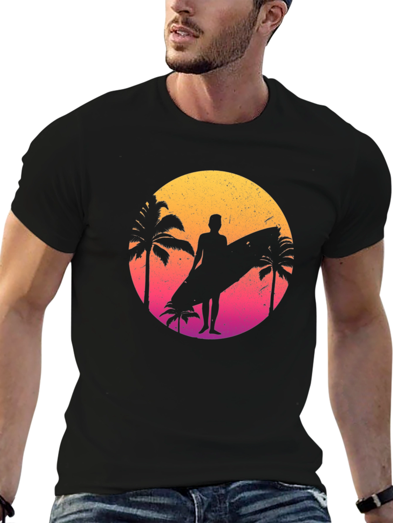 Retro Sunset Surfer Graphic T-Shirt
