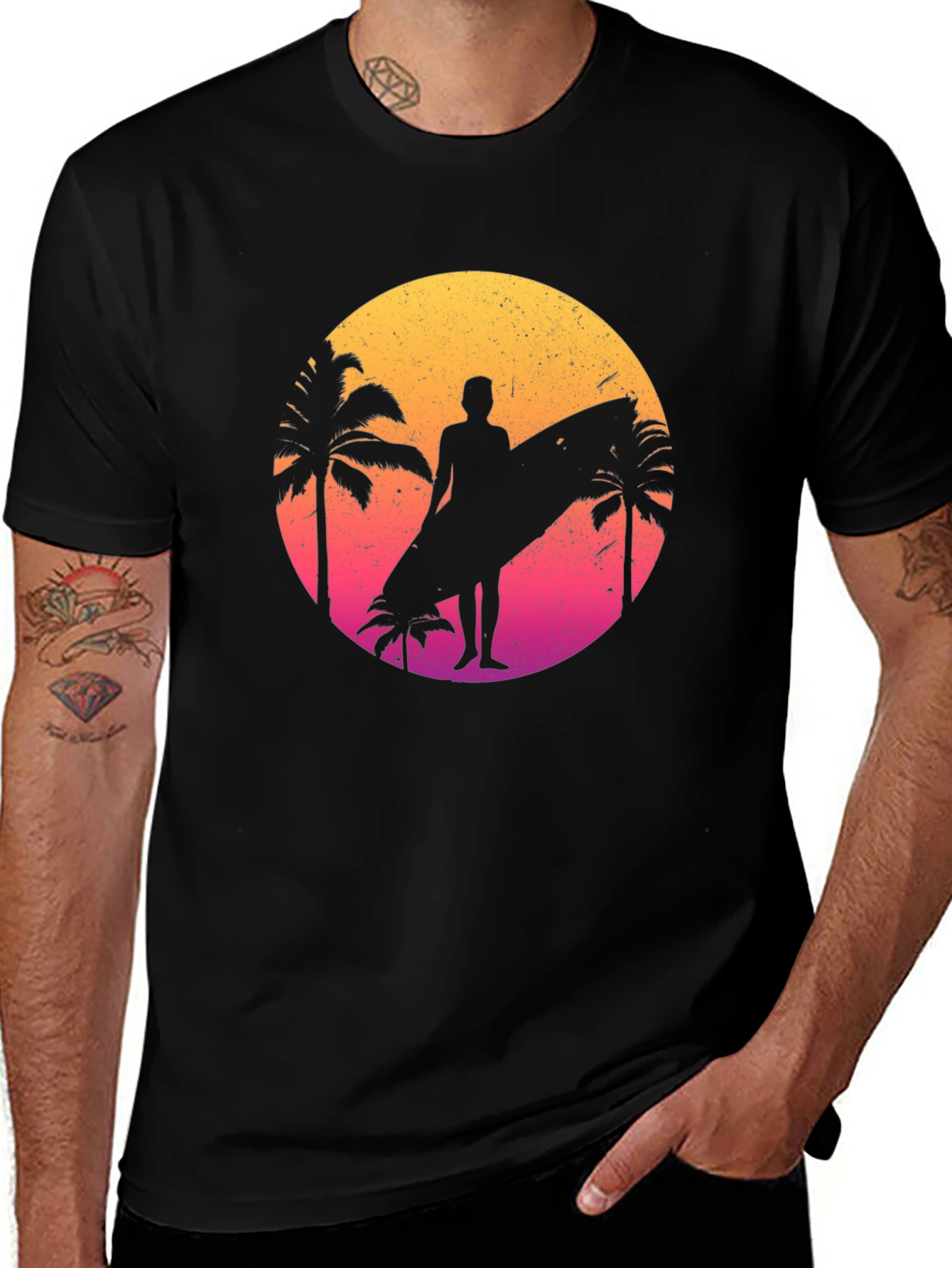Retro Sunset Surfer Graphic T-Shirt