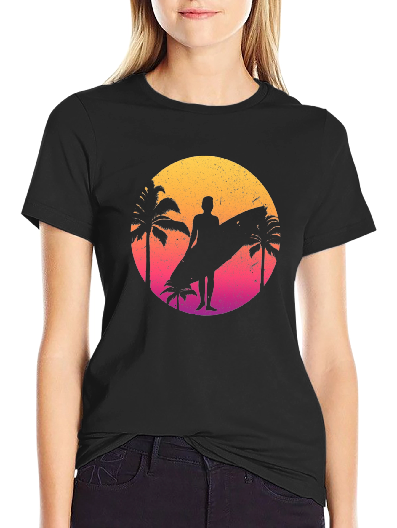 Retro Sunset Surfer Graphic T-Shirt