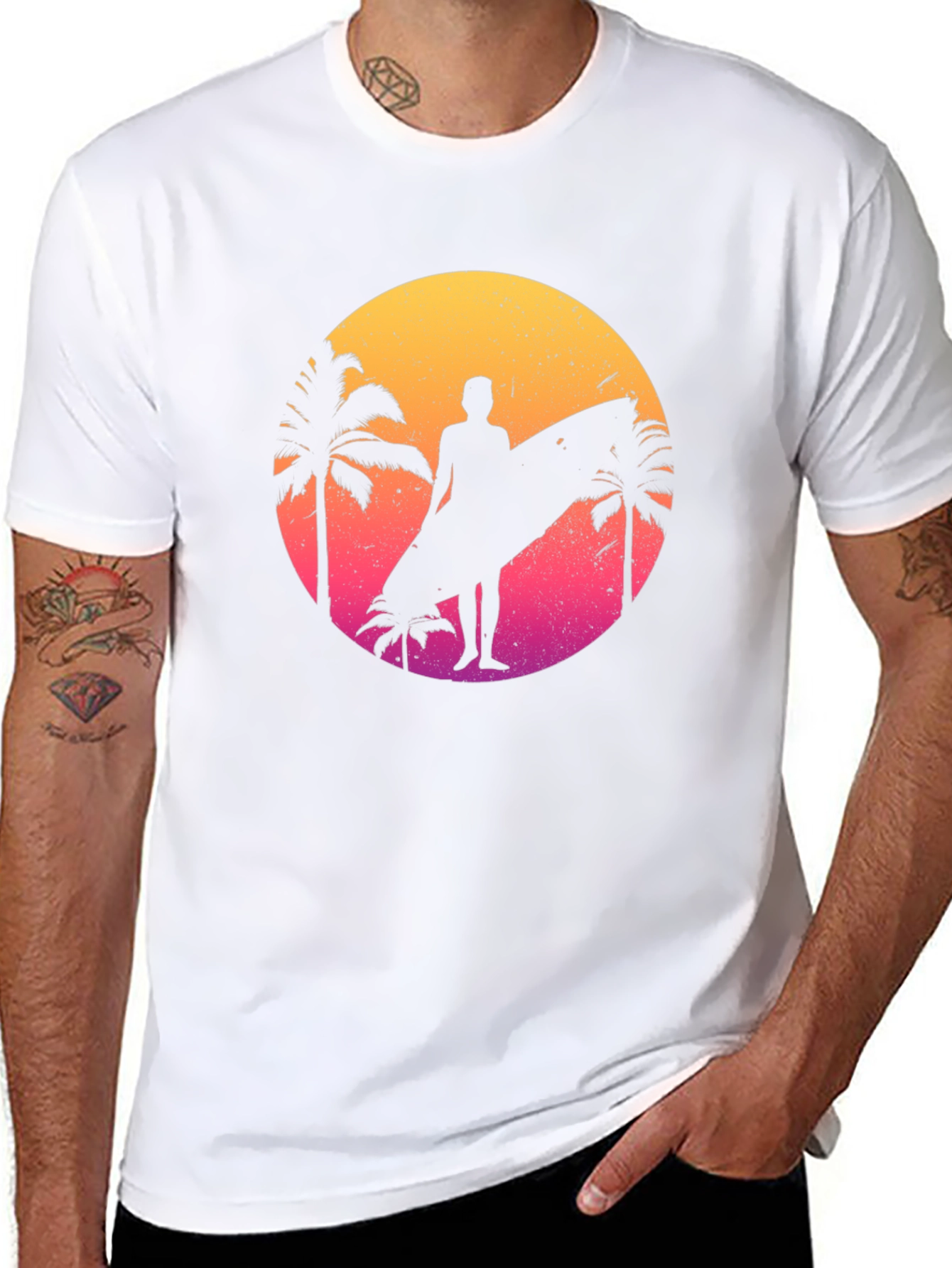 Retro Sunset Surfer Graphic T-Shirt